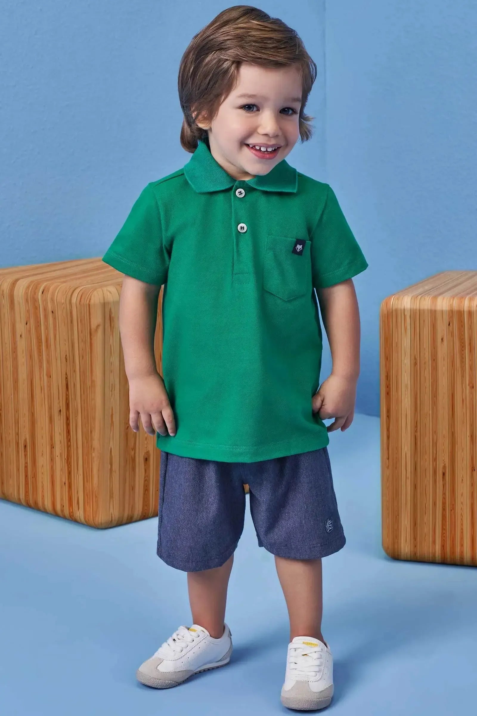 Conjunto de Camisa Polo em Piquet com Elastano e Bermuda em Cotton Jeans com Elastano 99360 Johnny Fox Teen Menino