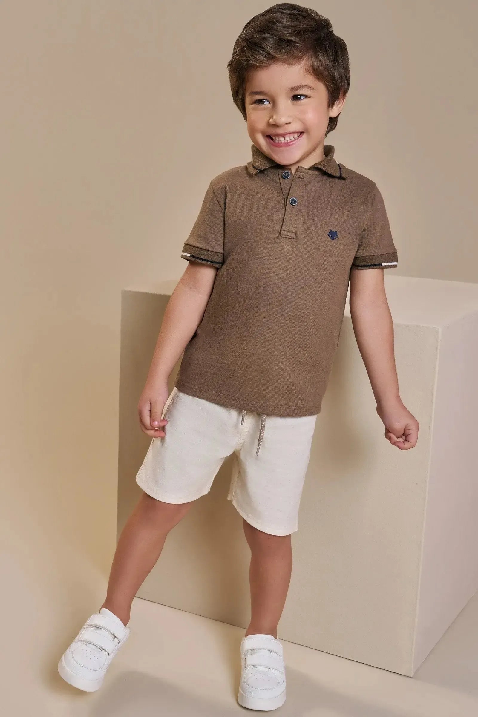 Conjunto de Camisa Polo em Piquet com Elastano e Bermuda em Linho Santorine com Elastano 93030 Johnny Fox Bebê Menino