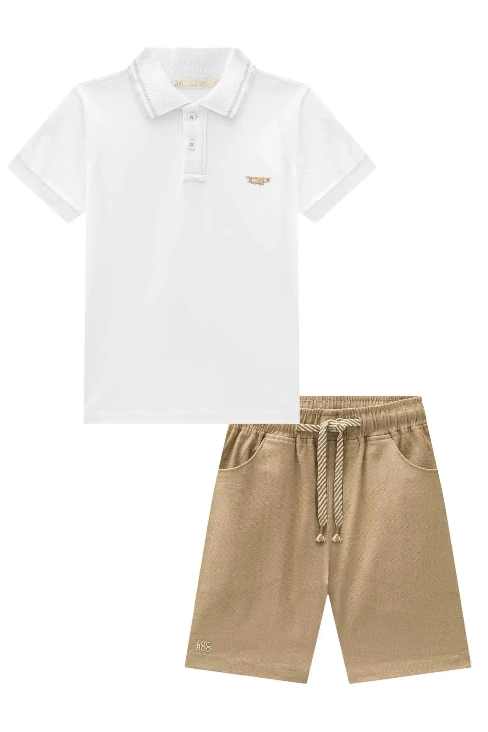 Conjunto de Camisa Polo em Piquet com Elastano e Bermuda em Linho Santorine com Elastano 94568 LucBoo Infantil Menino