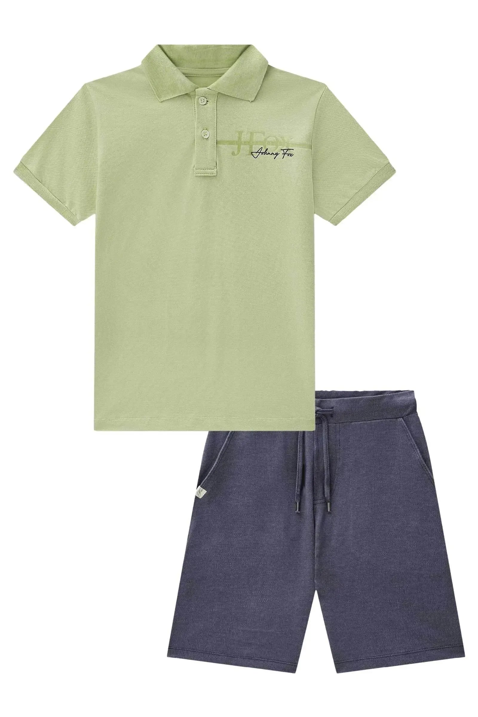 Conjunto de Camisa Polo em Piquet com Elastano e Bermuda em Malha Denim com Elastano 89041 Johnny Fox Teen Menino