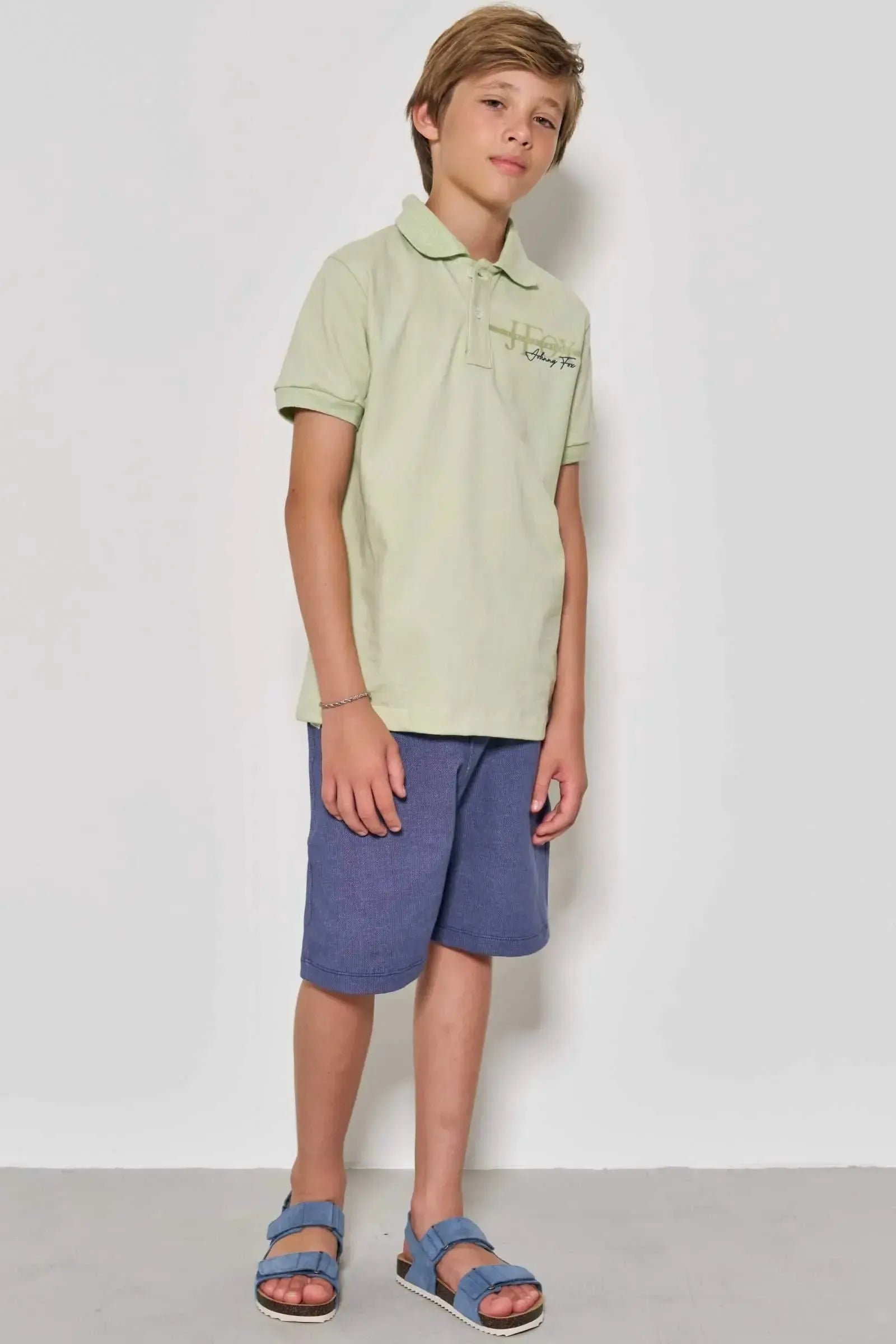 Conjunto de Camisa Polo em Piquet com Elastano e Bermuda em Malha Denim com Elastano 89041 Johnny Fox Teen Menino