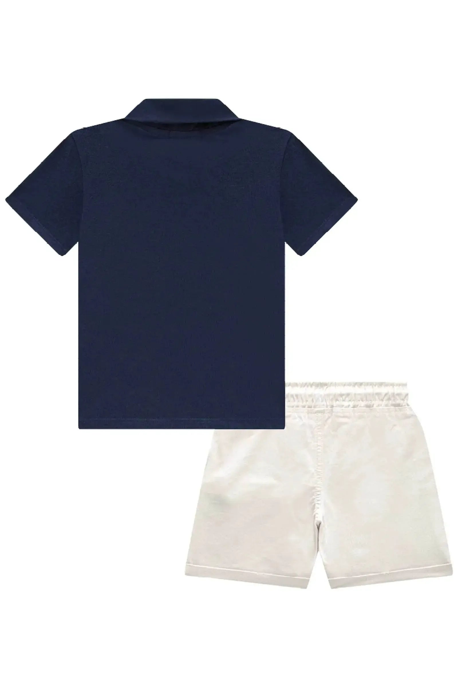 Conjunto de Camisa Polo em Piquet com Elastano e Bermuda em Sarja Caribe com Elastano 84257 LucBoo Infantil Menino
