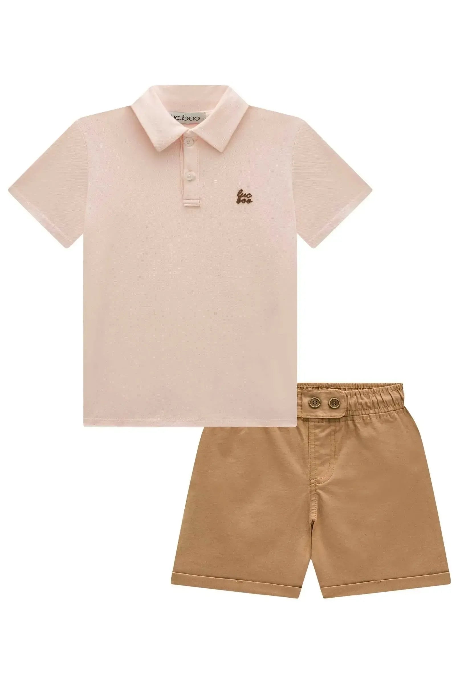 Conjunto de Camisa Polo em Piquet com Elastano e Bermuda em Sarja Caribe com Elastano 84257 LucBoo Infantil Menino