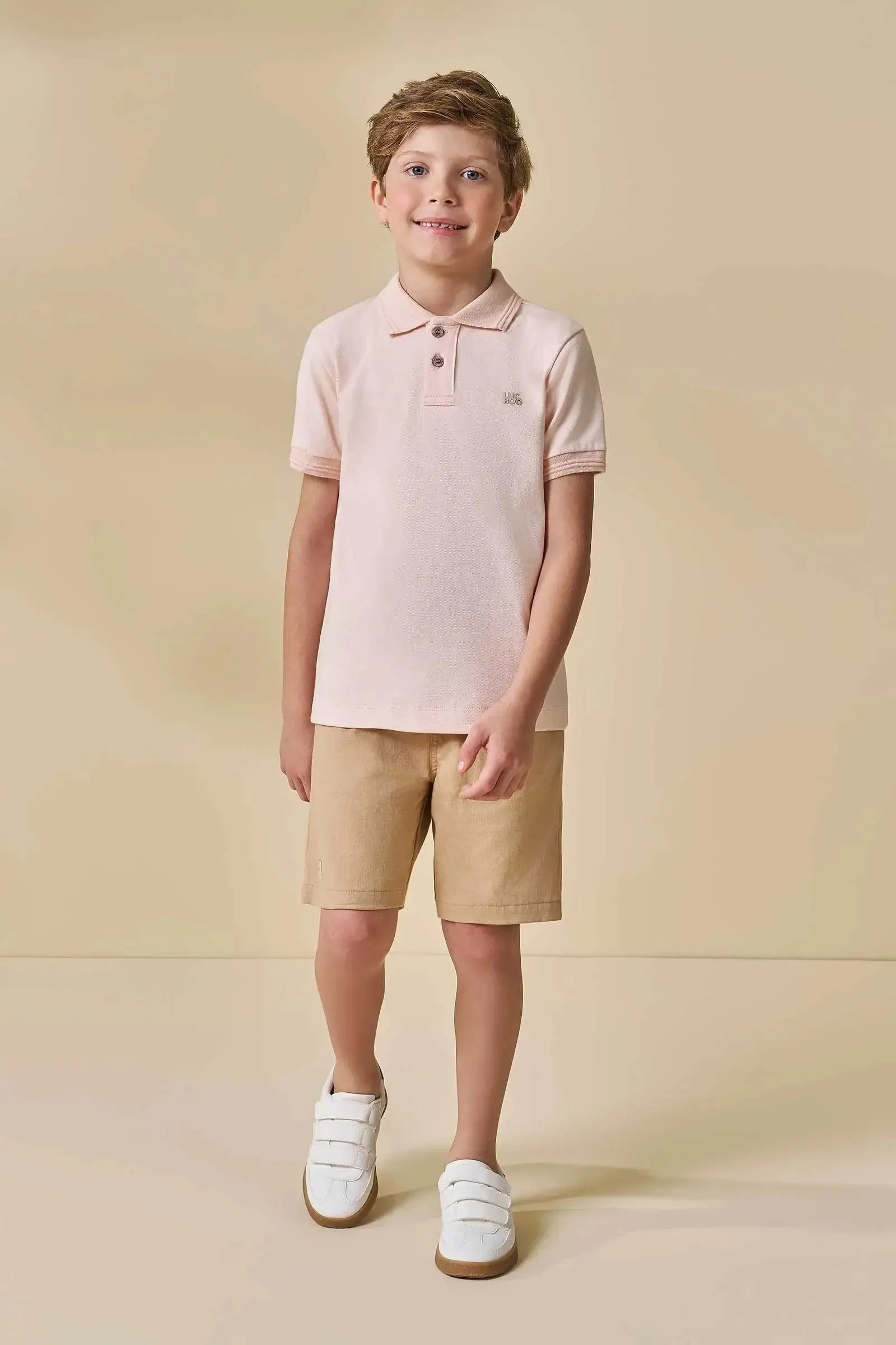 Conjunto de Camisa Polo em Piquet com Elastano e Bermuda em Sarja Girassol com Elastano 96560 LucBoo Infantil Menino