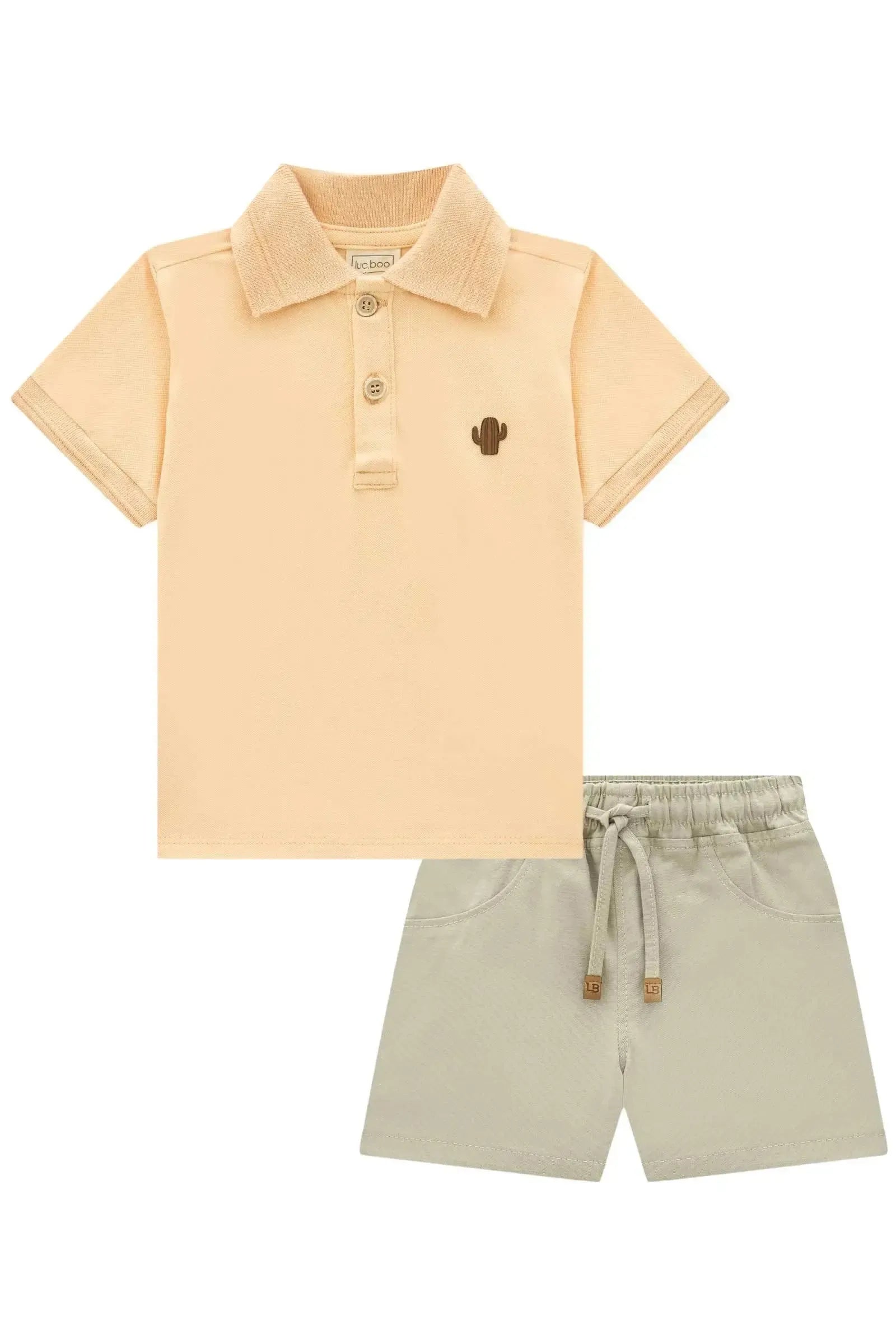 Conjunto de Camisa Polo em Piquet com Elastano e Bermuda em Sarja Girassol com Elastano 86727 LucBoo Bebê Menino