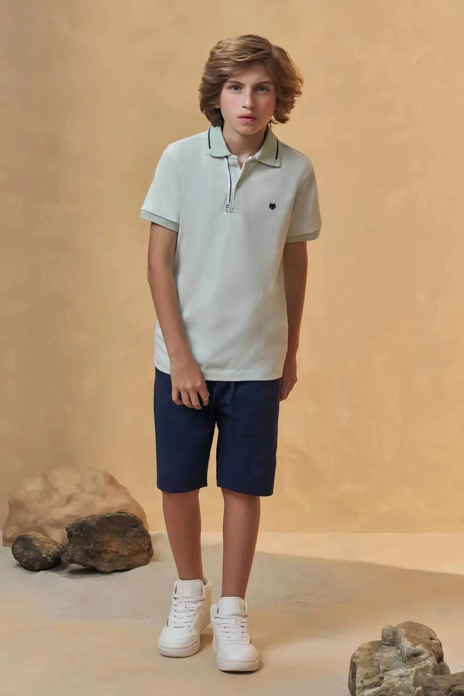 Conjunto de Camisa Polo em Piquet com Elastano e Bermuda em Sarja Girassol com Elastano 96398 Johnny Fox Teen Menino