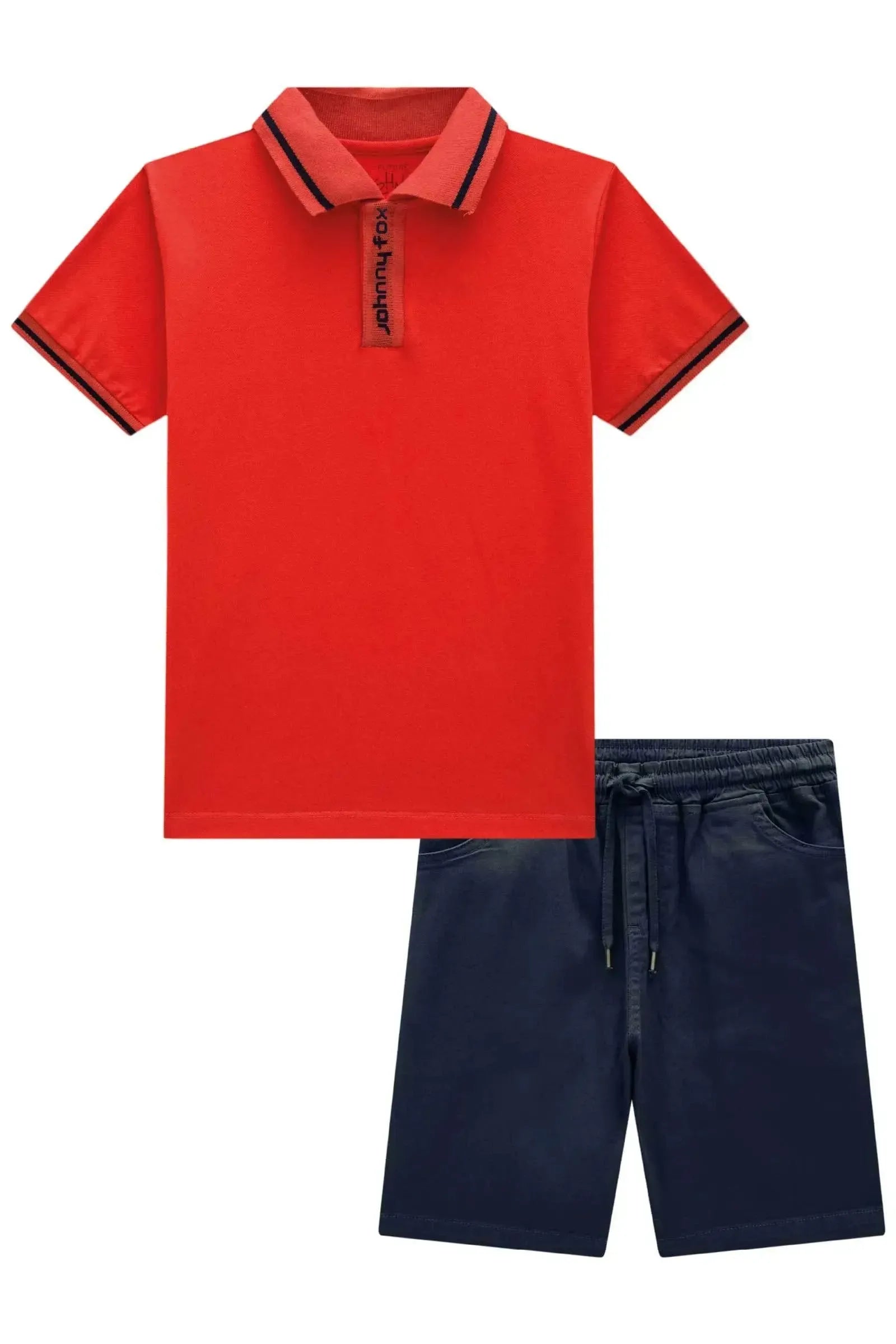 Conjunto de Camisa Polo em Piquet com Elastano e Bermuda em Sarja Onix com Elastano 85071 Johnny Fox Teen Menino