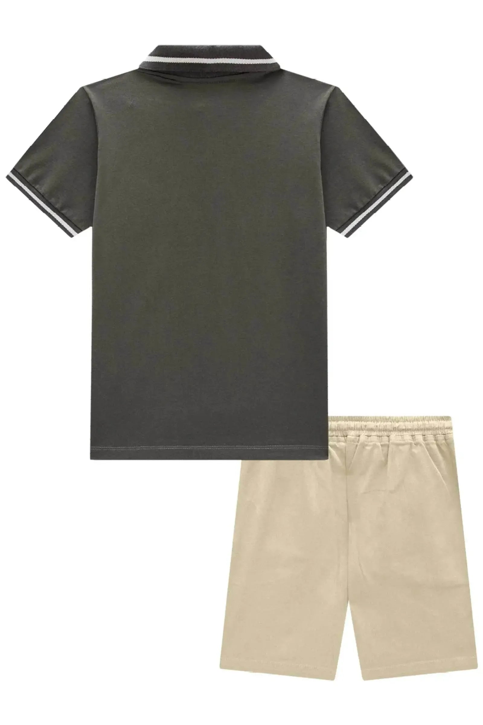 Conjunto de Camisa Polo em Piquet com Elastano e Bermuda em Sarja Onix com Elastano 85071 Johnny Fox Teen Menino