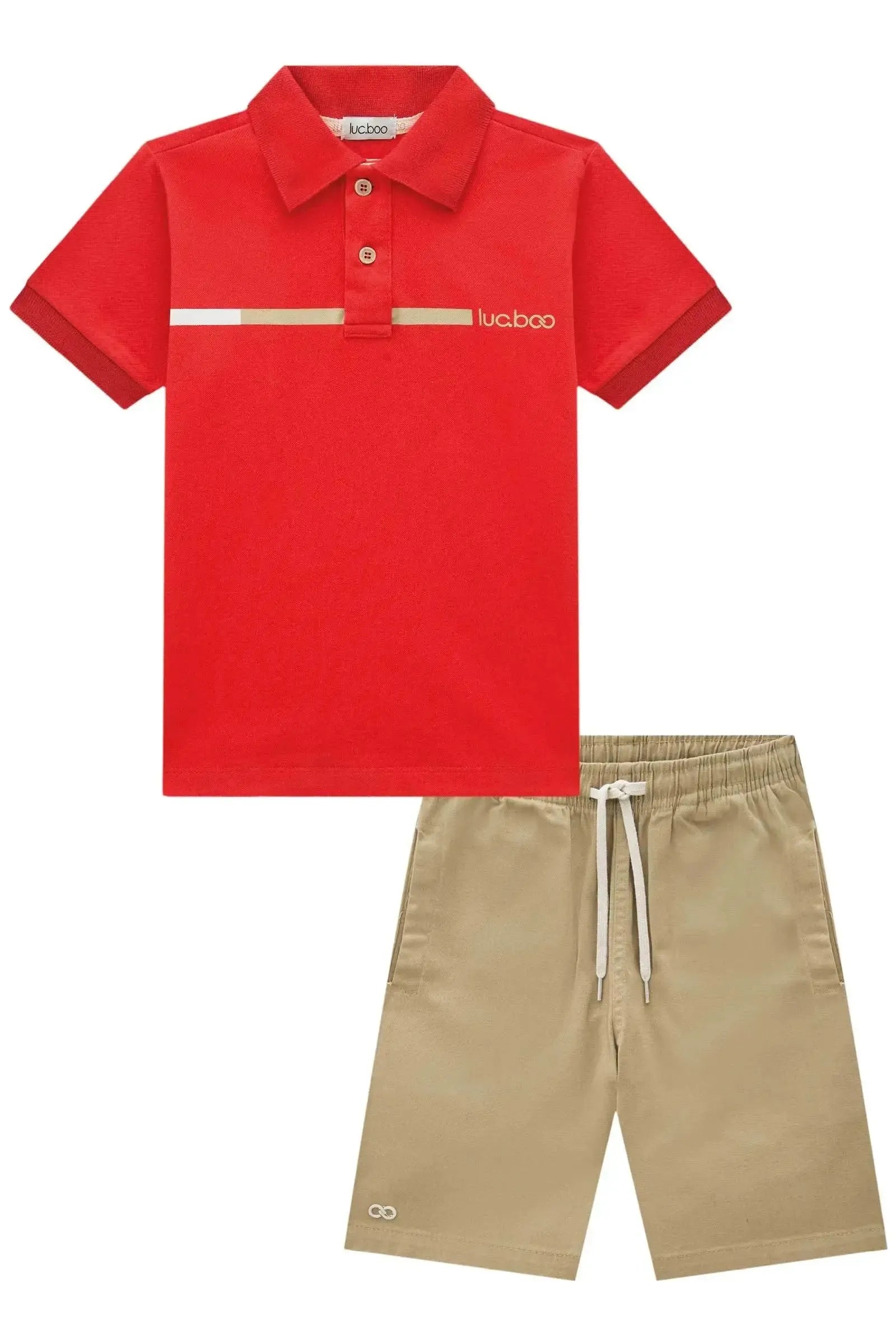 Conjunto de Camisa Polo em Piquet com Elastano e Bermuda em Sarja Stretch com Elastano 92444 LucBoo Infantil Menino