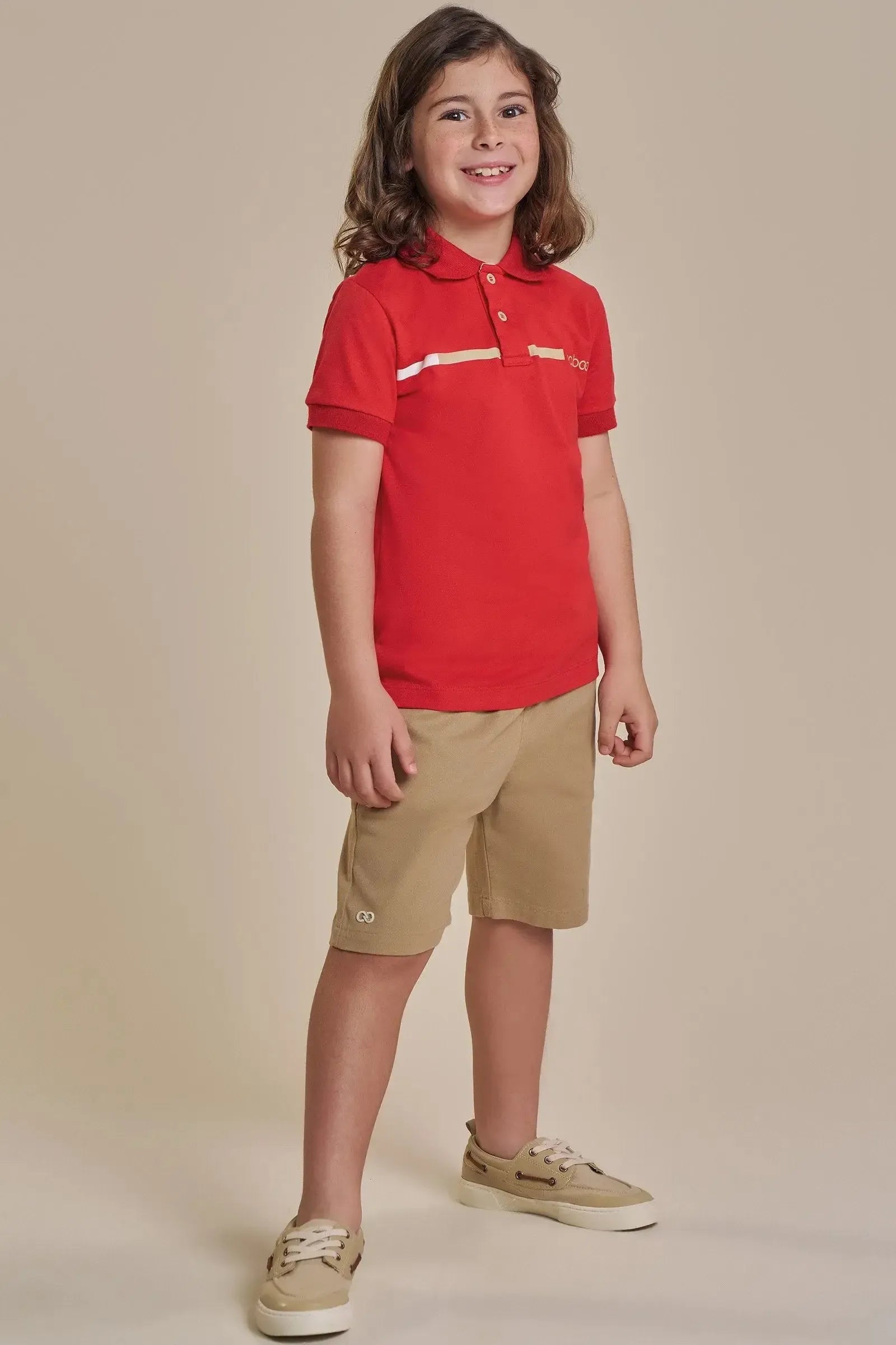Conjunto de Camisa Polo em Piquet com Elastano e Bermuda em Sarja Stretch com Elastano 92444 LucBoo Infantil Menino