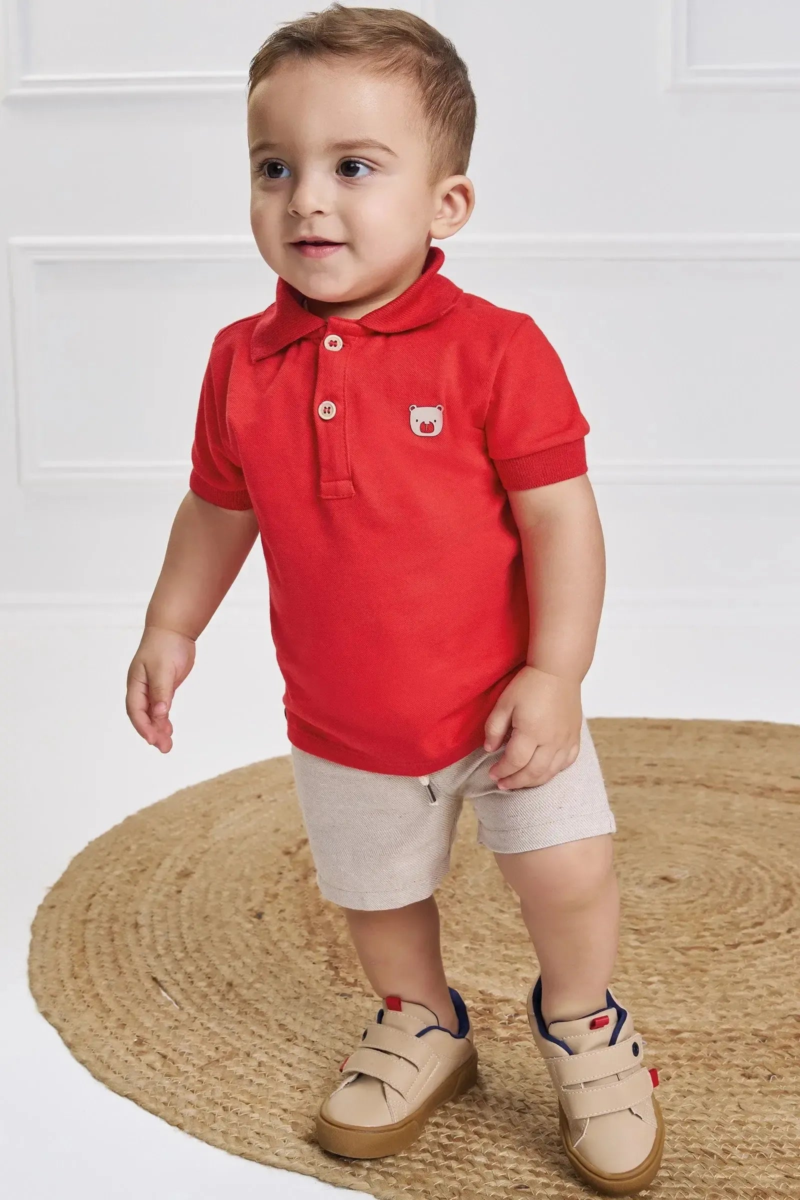 Conjunto de Camisa Polo em Piquet com Elastano e Bermuda em Tecido Sarjado 92816 LucBoo Bebê Menino