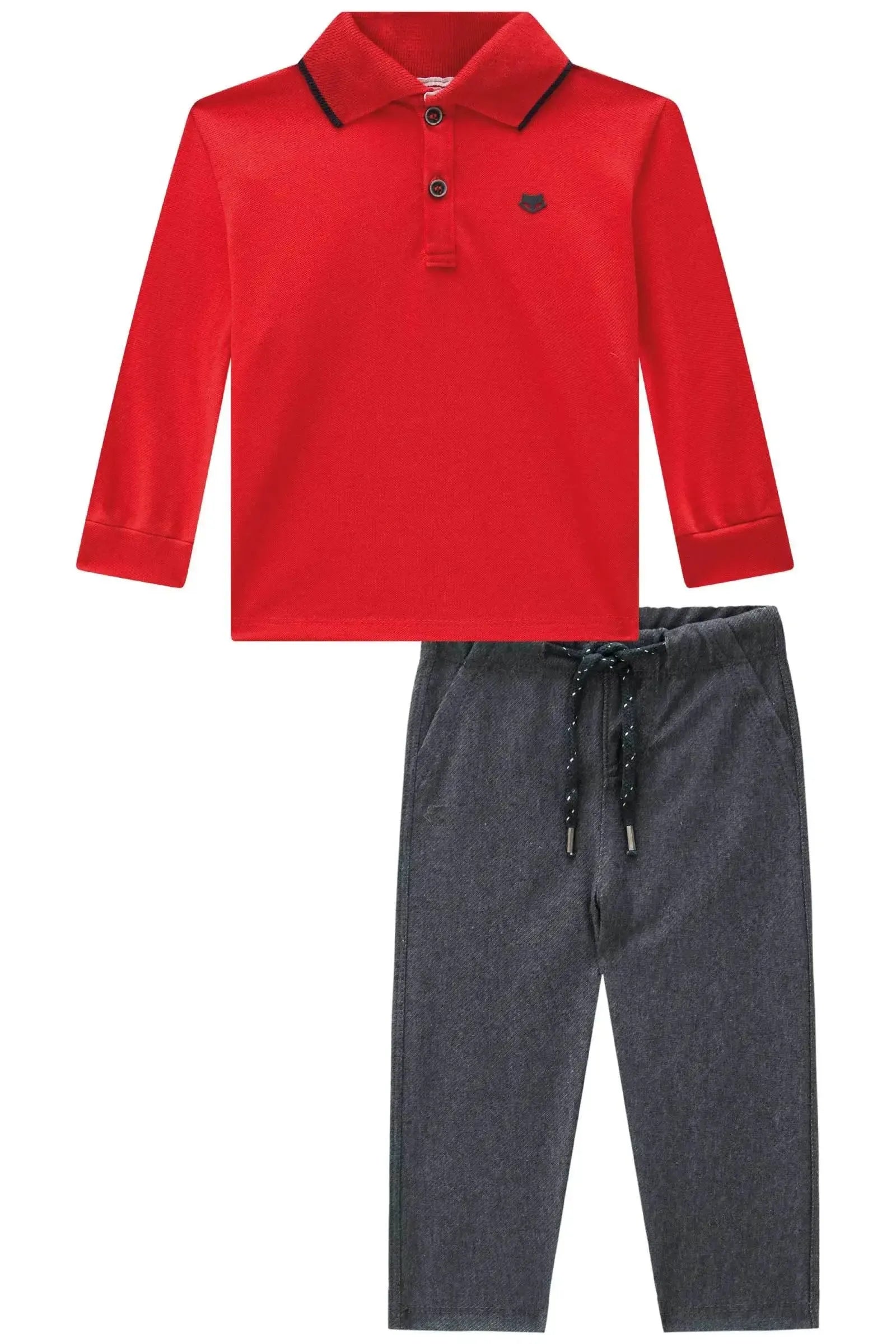 Conjunto de Camisa Polo em Piquet com Elastano e Calça Skinny em Cotton Jeans com Elastano 90686 Johnny Fox Bebê Menino