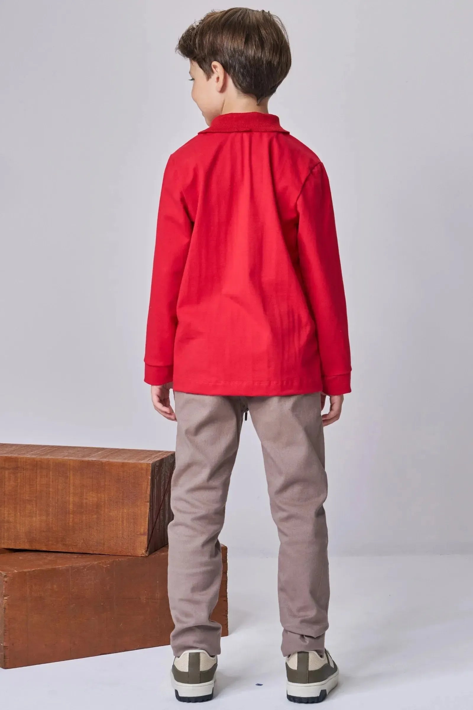 Conjunto de Camisa Polo em Piquet com Elastano e Calça Skinny em Sarja Stretch com Elastano 92091 LucBoo Infantil Menino