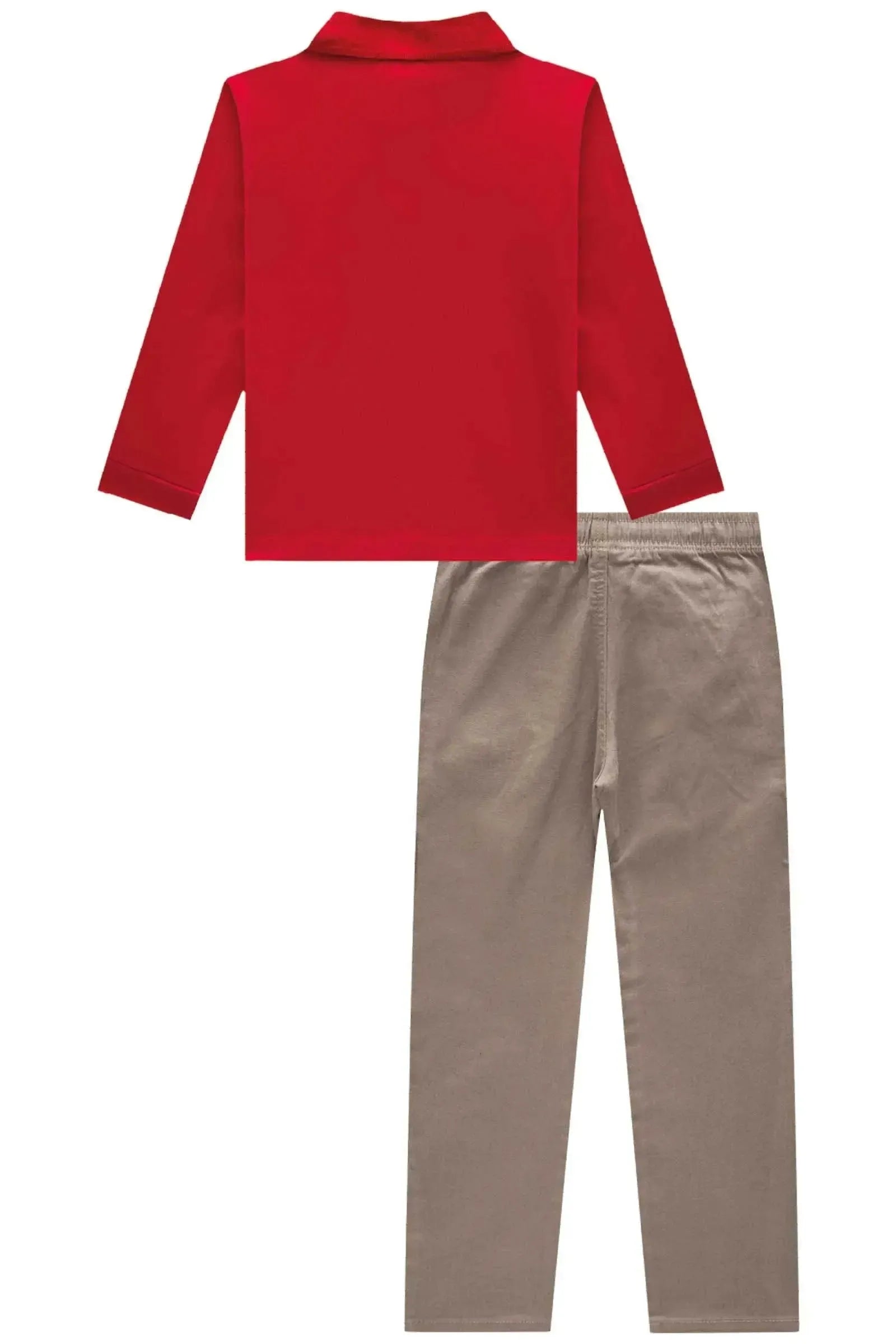 Conjunto de Camisa Polo em Piquet com Elastano e Calça Skinny em Sarja Stretch com Elastano 92091 LucBoo Infantil Menino