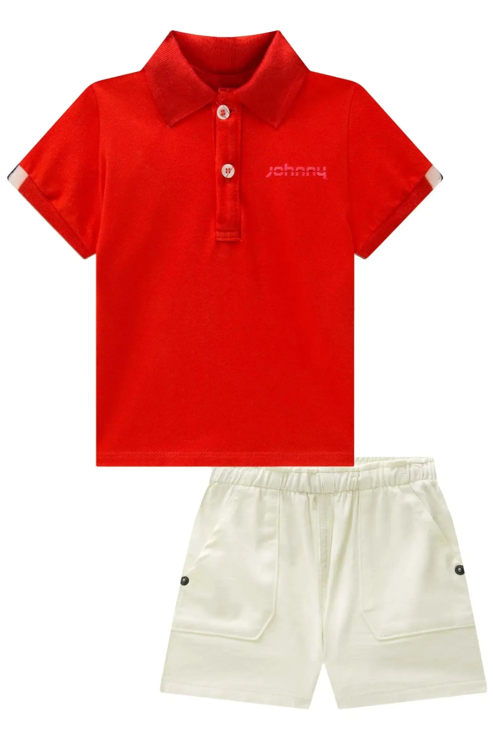 Conjunto de Camisa Polo em Piquet e Bermuda em Sarja Girassol com Elastano 87715 Johnny Fox Bebê Menino