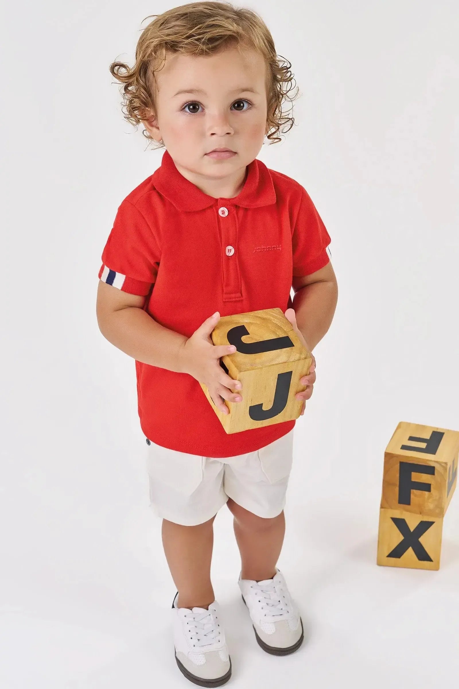 Conjunto de Camisa Polo em Piquet e Bermuda em Sarja Girassol com Elastano 87715 Johnny Fox Bebê Menino