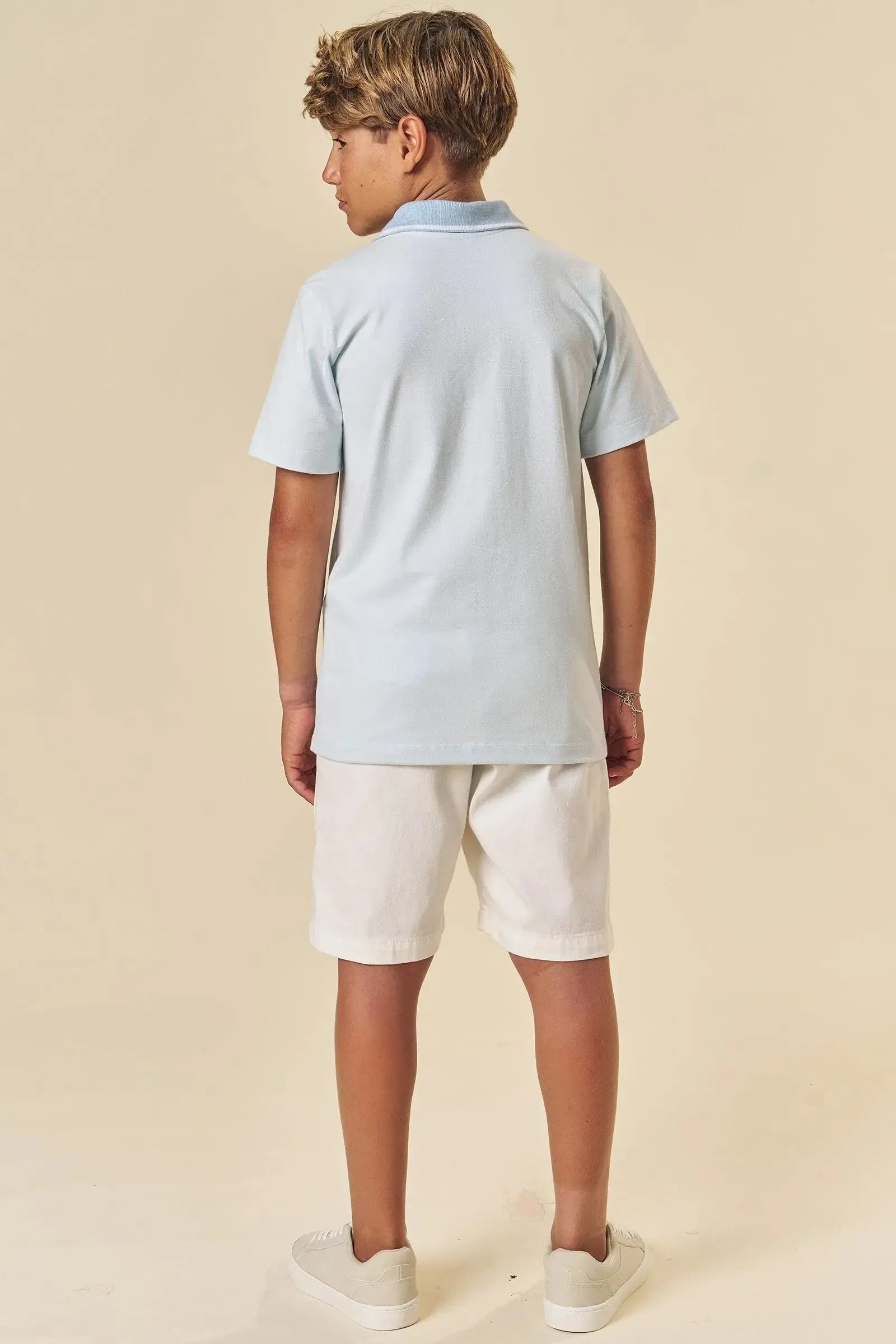Conjunto de Camisa Polo em Piquet e Bermuda em Sarja Onix com Elastano 84093 Johnny Fox Teen Menino