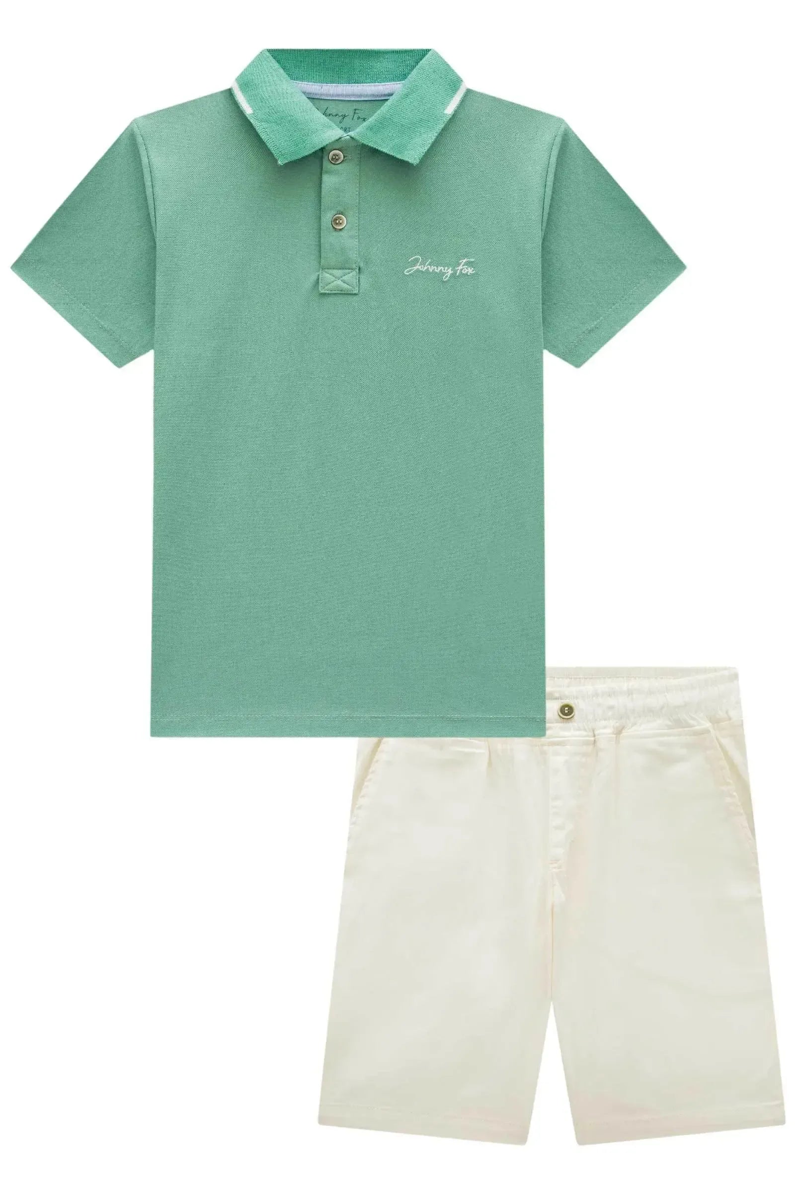Conjunto de Camisa Polo em Piquet e Bermuda em Sarja Onix com Elastano 84093 Johnny Fox Teen Menino