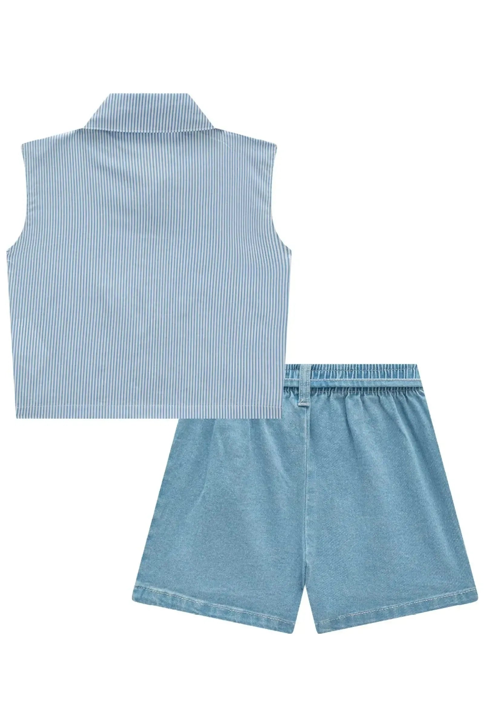 Conjunto de Camisa Regata Boxy em Tricoline Listrado e Shorts em Jeans com Elastano 84858 Infanti Infantil Menina