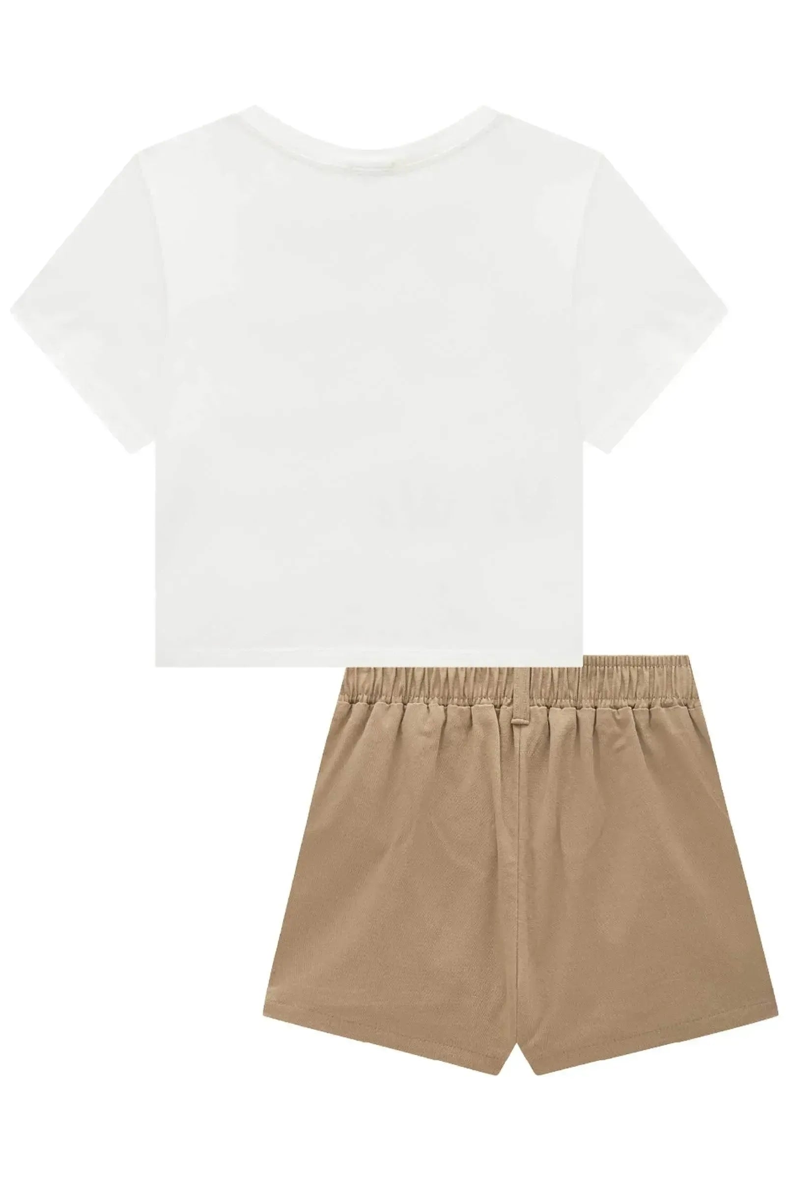 Conjunto de Camiseta Boxy Over em Meia Malha e Short Saia em Sarja com Elastano 92730 Vic&Vicky Teen Menina
