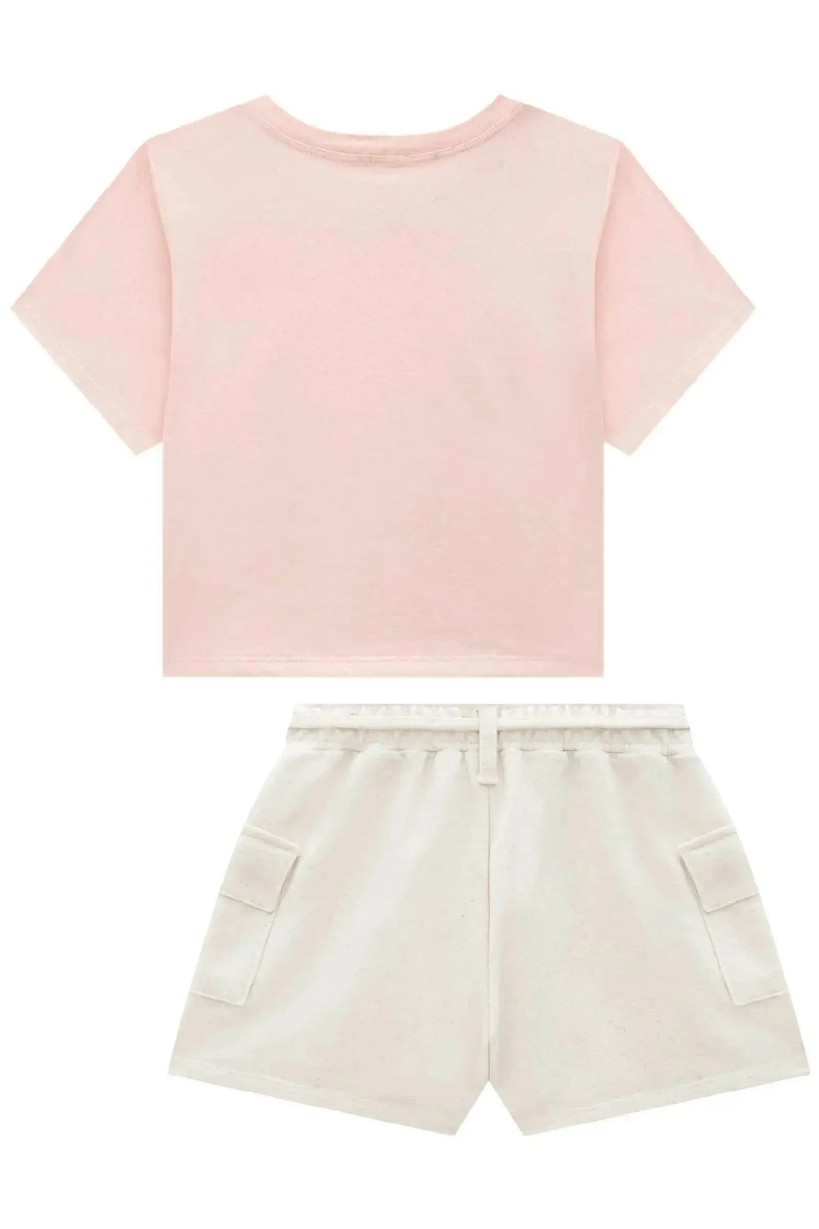 Conjunto de Camiseta Boxy Over em Meia Malha e Shorts em Moletom sem Pelúcia 92716 Vic&Vicky Teen Menina