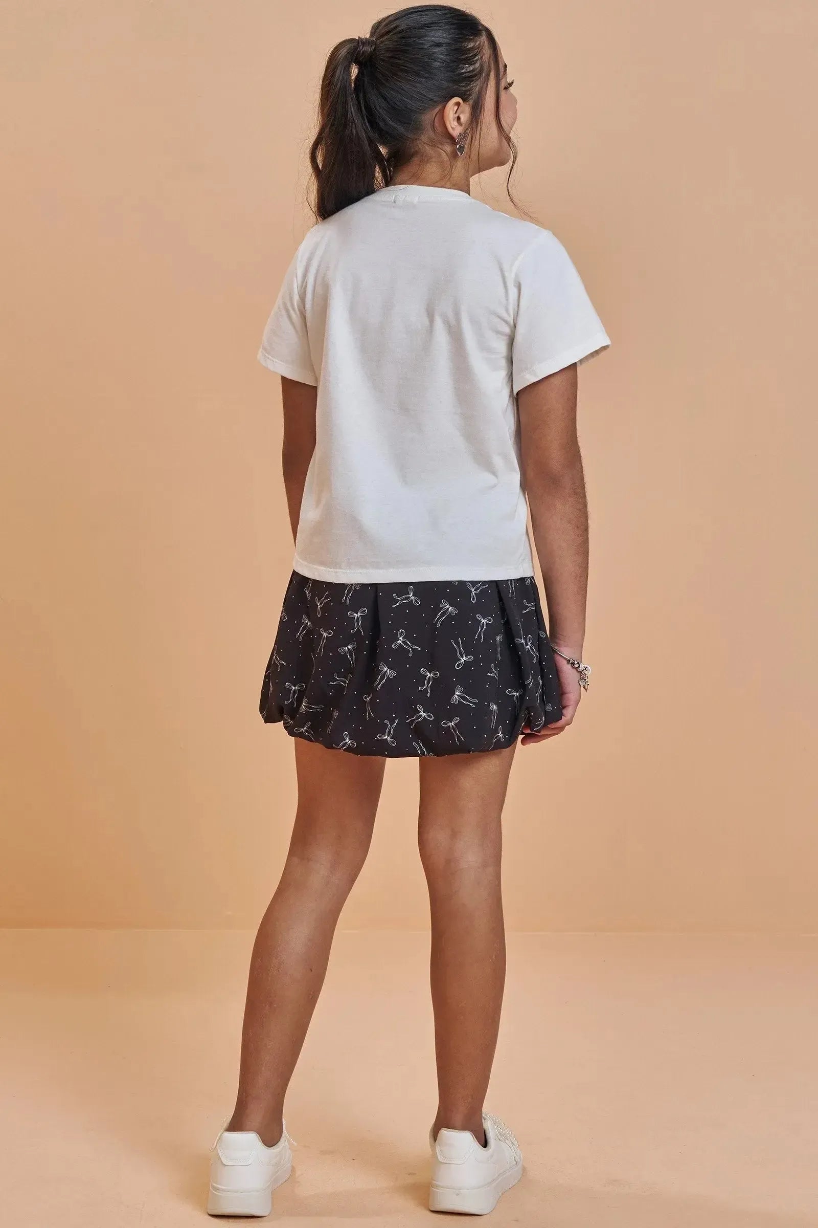 Conjunto de Camiseta Comfy em Meia Malha e Saia Balonê em Light Peach 92695 Vic&Vicky Teen Menina