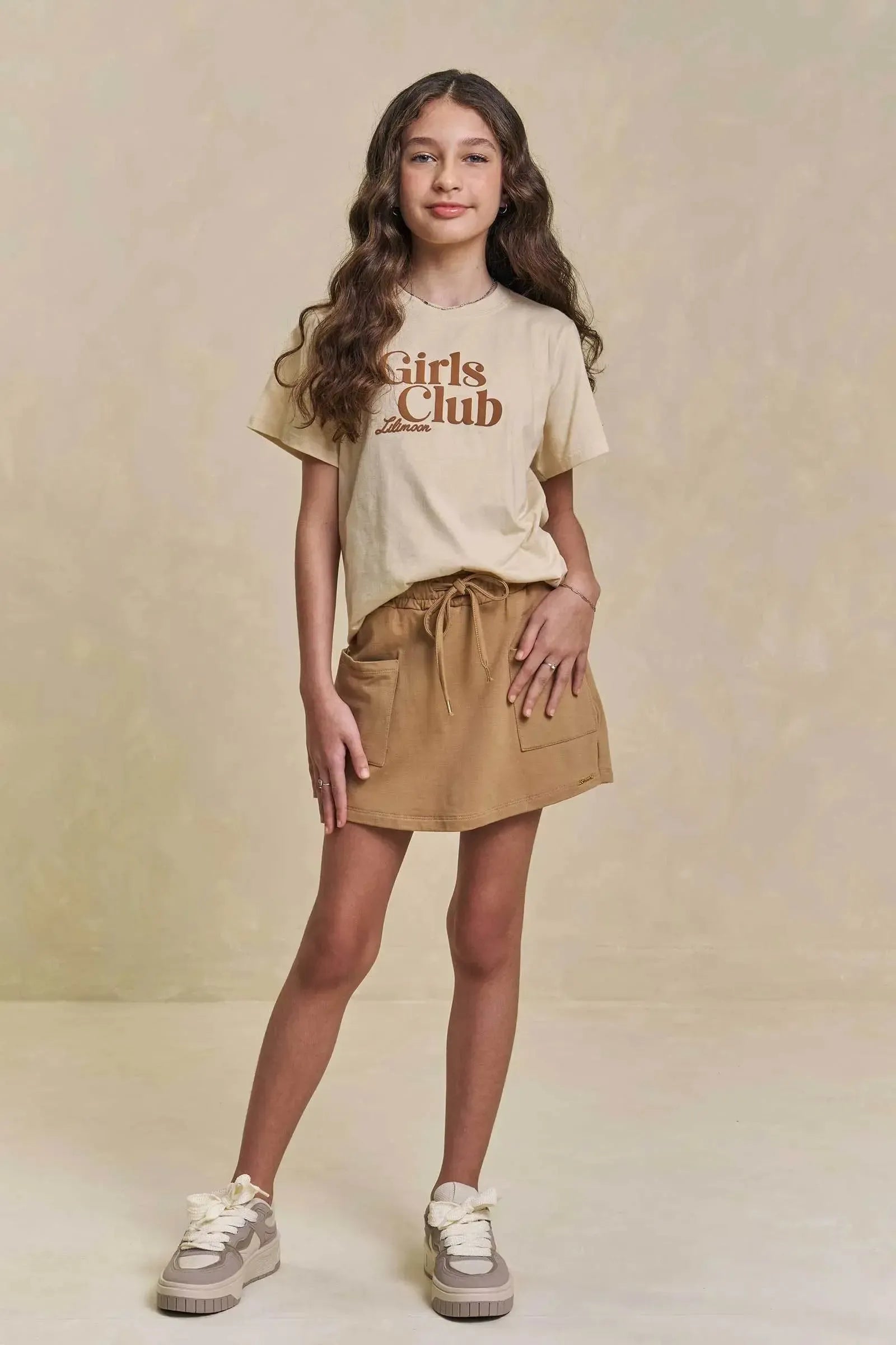 Conjunto de Camiseta Comfy em Meia Malha e Short Saia em Molevisco 95919 Lilimoon Teen Menina