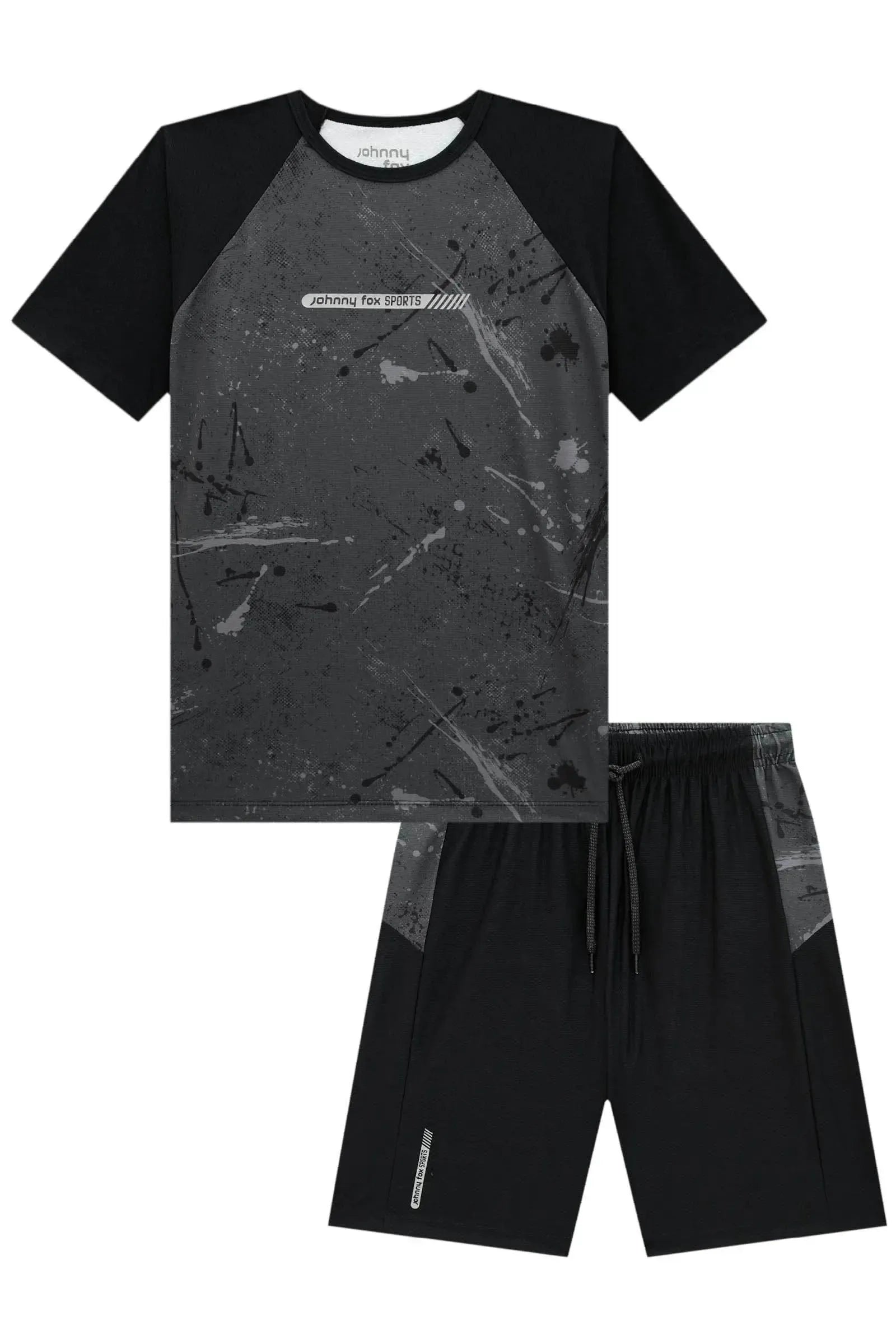 Conjunto de Camiseta e Bermuda em Malha Space Green 85649 Johnny Fox Teen Menino