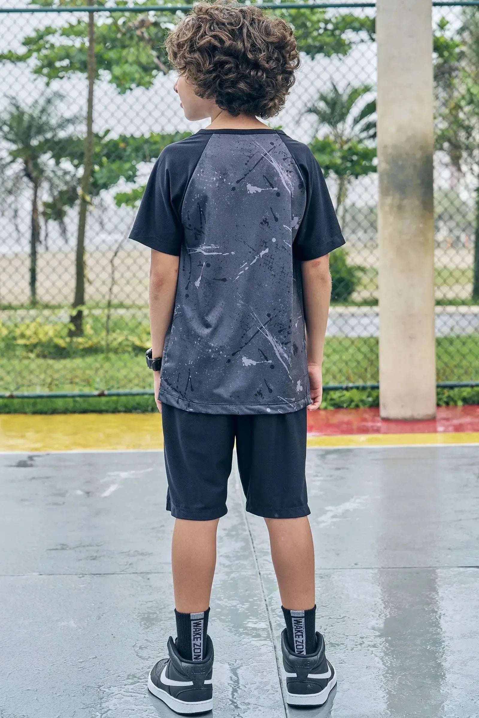 Conjunto de Camiseta e Bermuda em Malha Space Green 85649 Johnny Fox Teen Menino