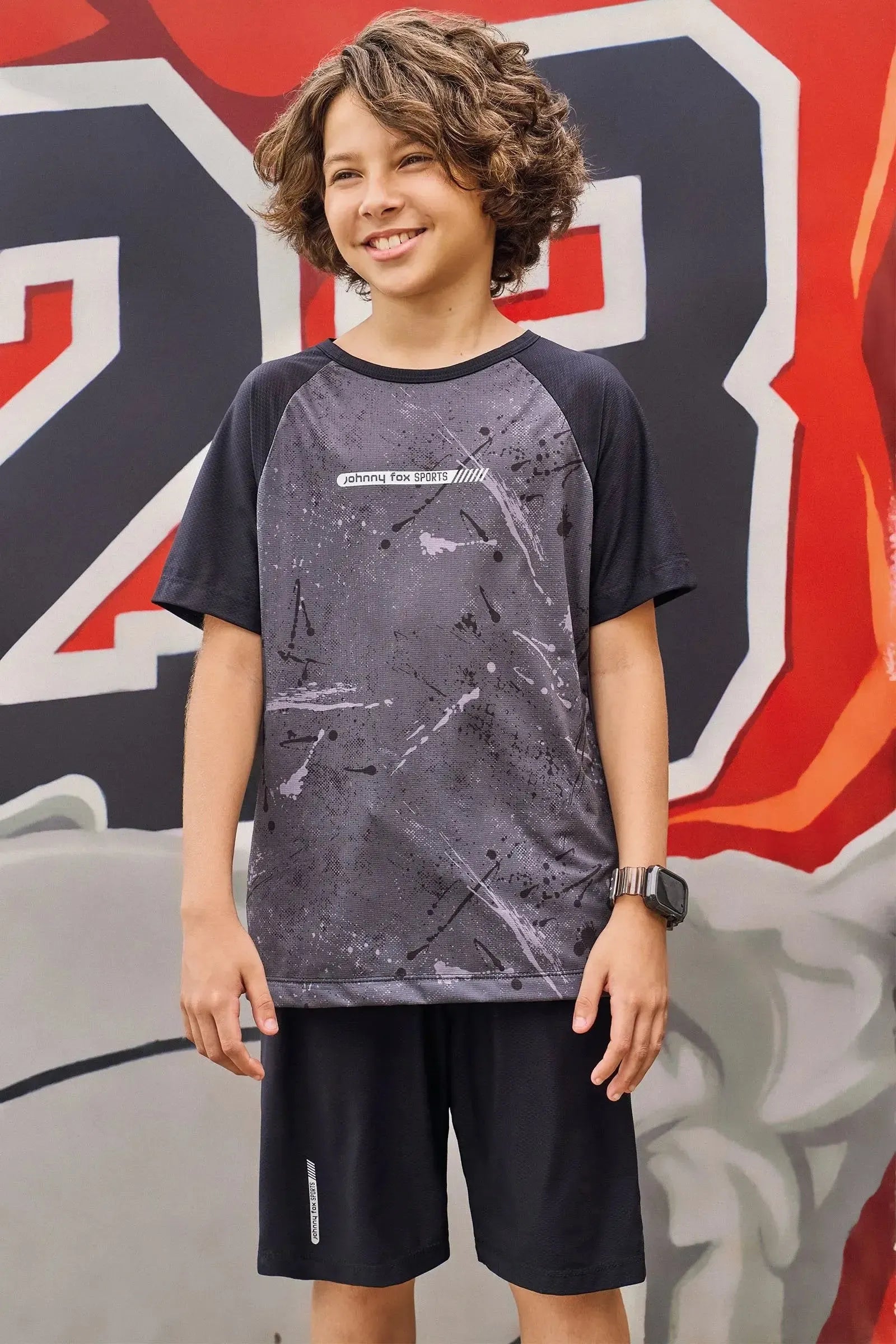 Conjunto de Camiseta e Bermuda em Malha Space Green 85649 Johnny Fox Teen Menino