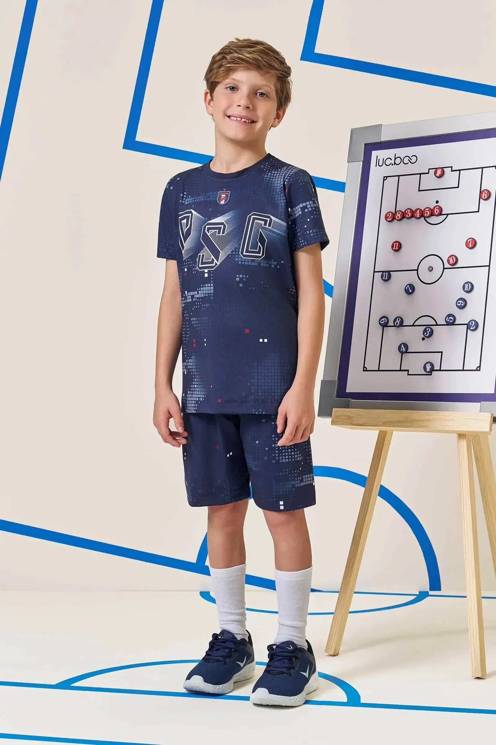 Conjunto de Camiseta e Bermuda em Malha UV Dry com Proteção UV50+ 96626 LucBoo Infantil Menino