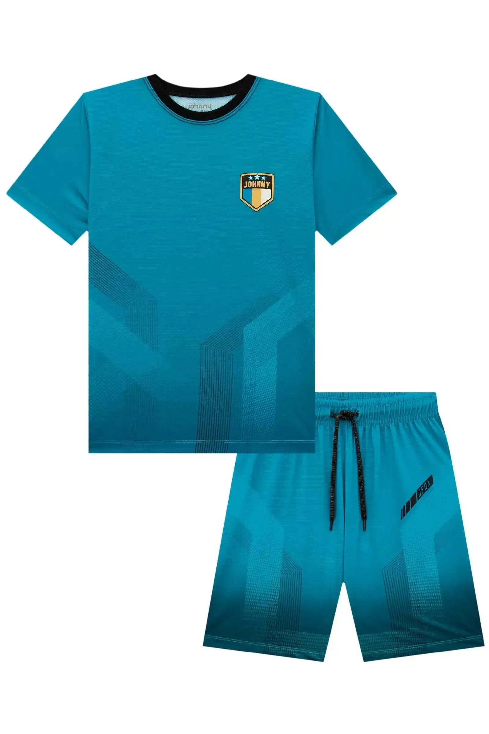 Conjunto de Camiseta e Bermuda em Malha Space Green 85691 Johnny Fox Teen Menino