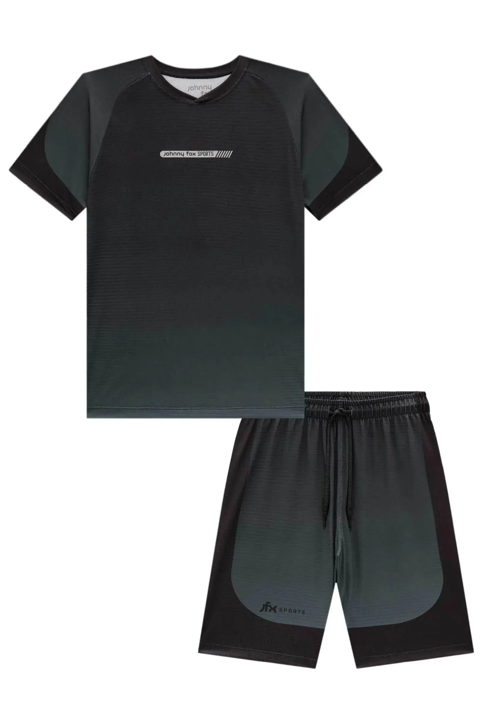 Conjunto de Camiseta e Bermuda em Malha Space Green 96073 Johnny Fox Teen Menino