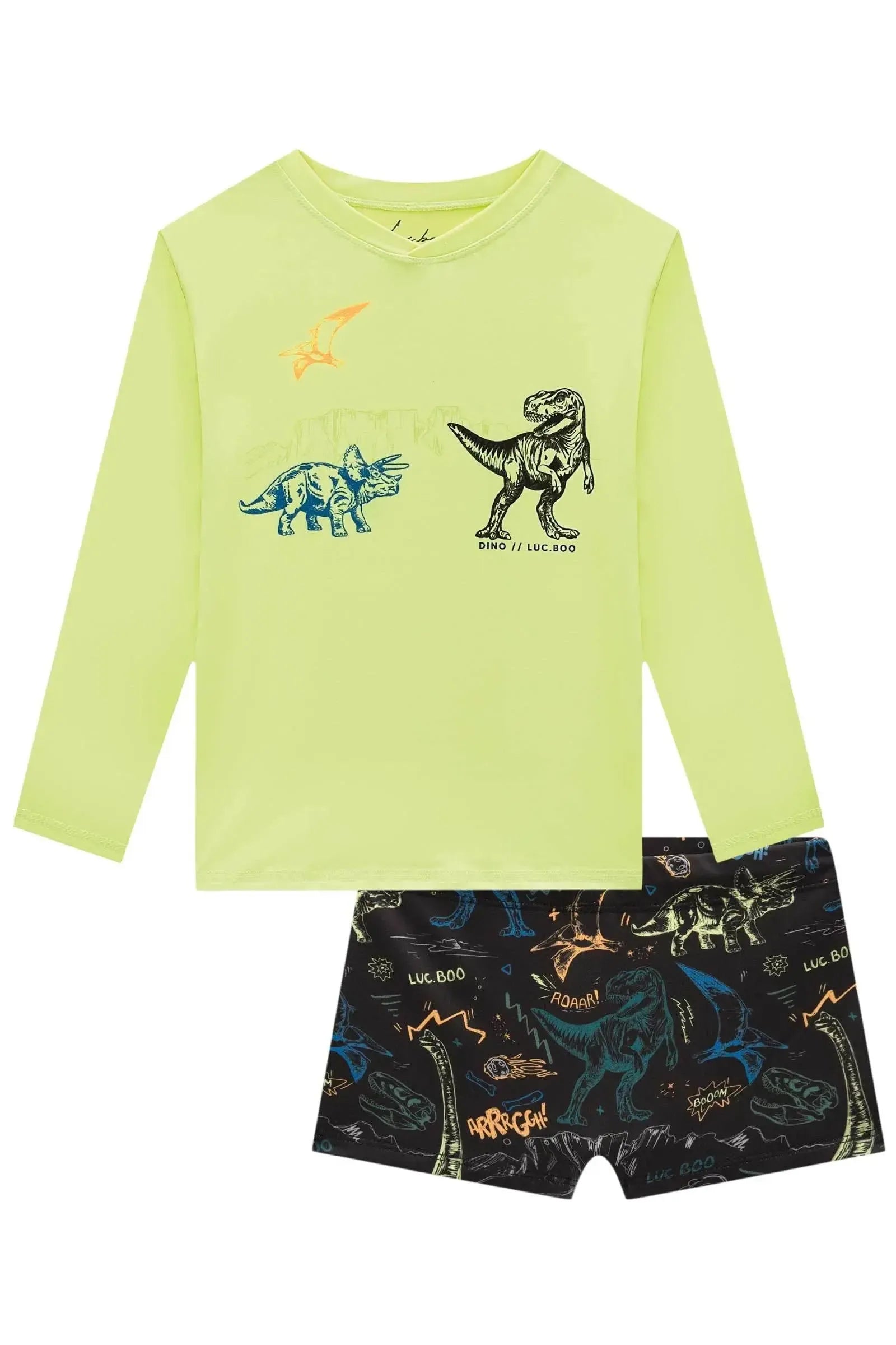 Conjunto de Camiseta e Sunga em Malha UV Dry com Preoteção UV 50+ 92474 LucBoo Infantil Menino