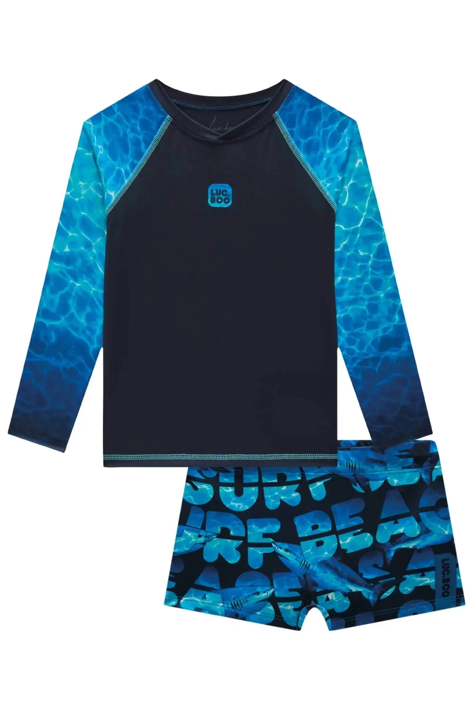 Conjunto de Camiseta e Sunga em Malha UV Dry com Preoteção UV50+ 92467 LucBoo Infantil Menino