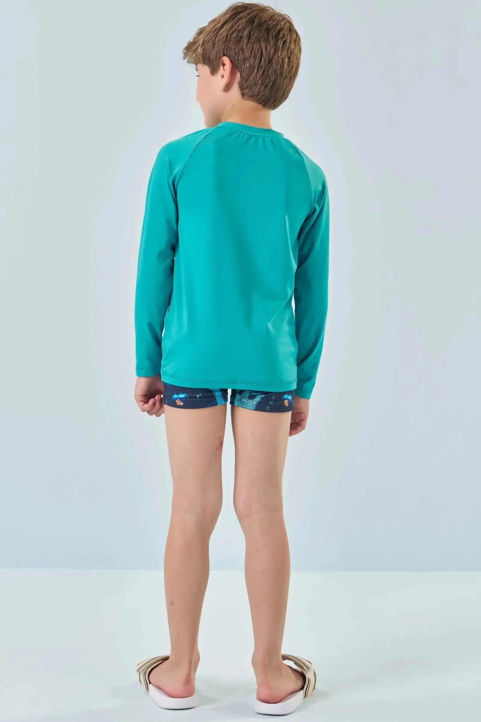 Conjunto de Camiseta e Sunga em Malha UV Dry com Proteção UV 50+ 85117 LucBoo Infantil Menino