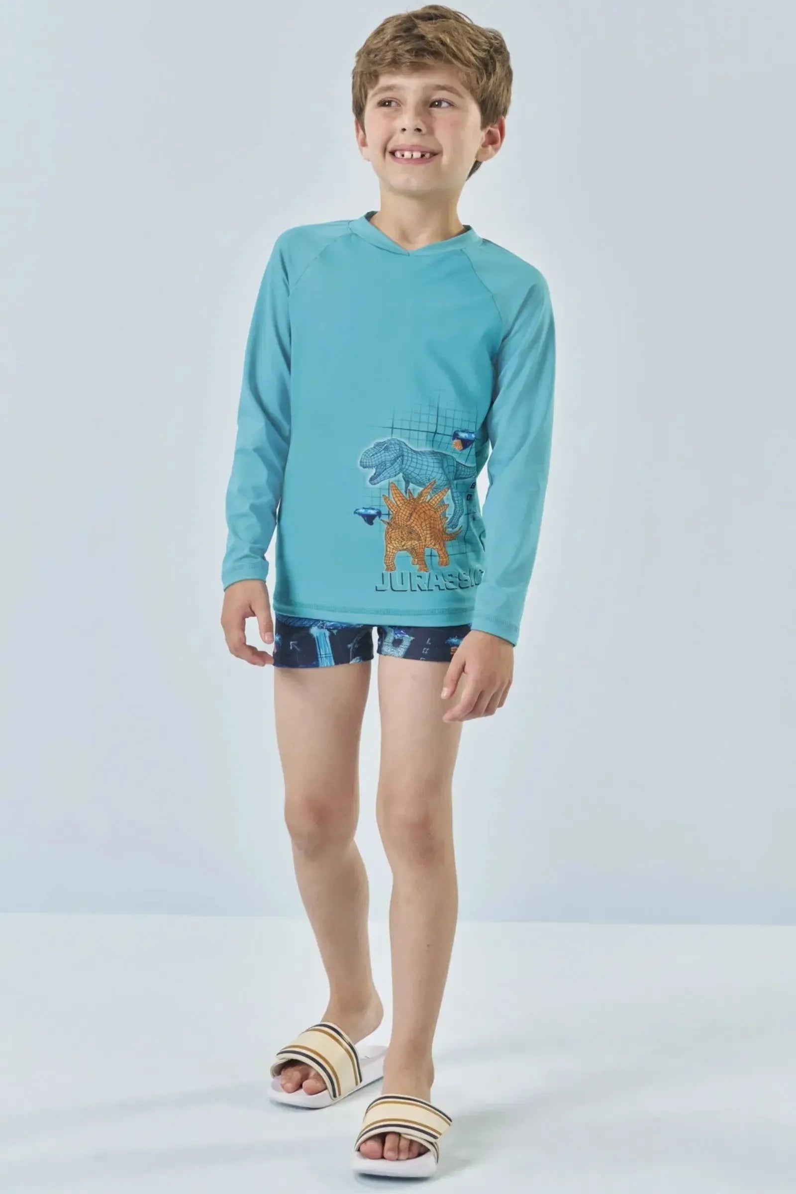 Conjunto de Camiseta e Sunga em Malha UV Dry com Proteção UV 50+ 85117 LucBoo Infantil Menino
