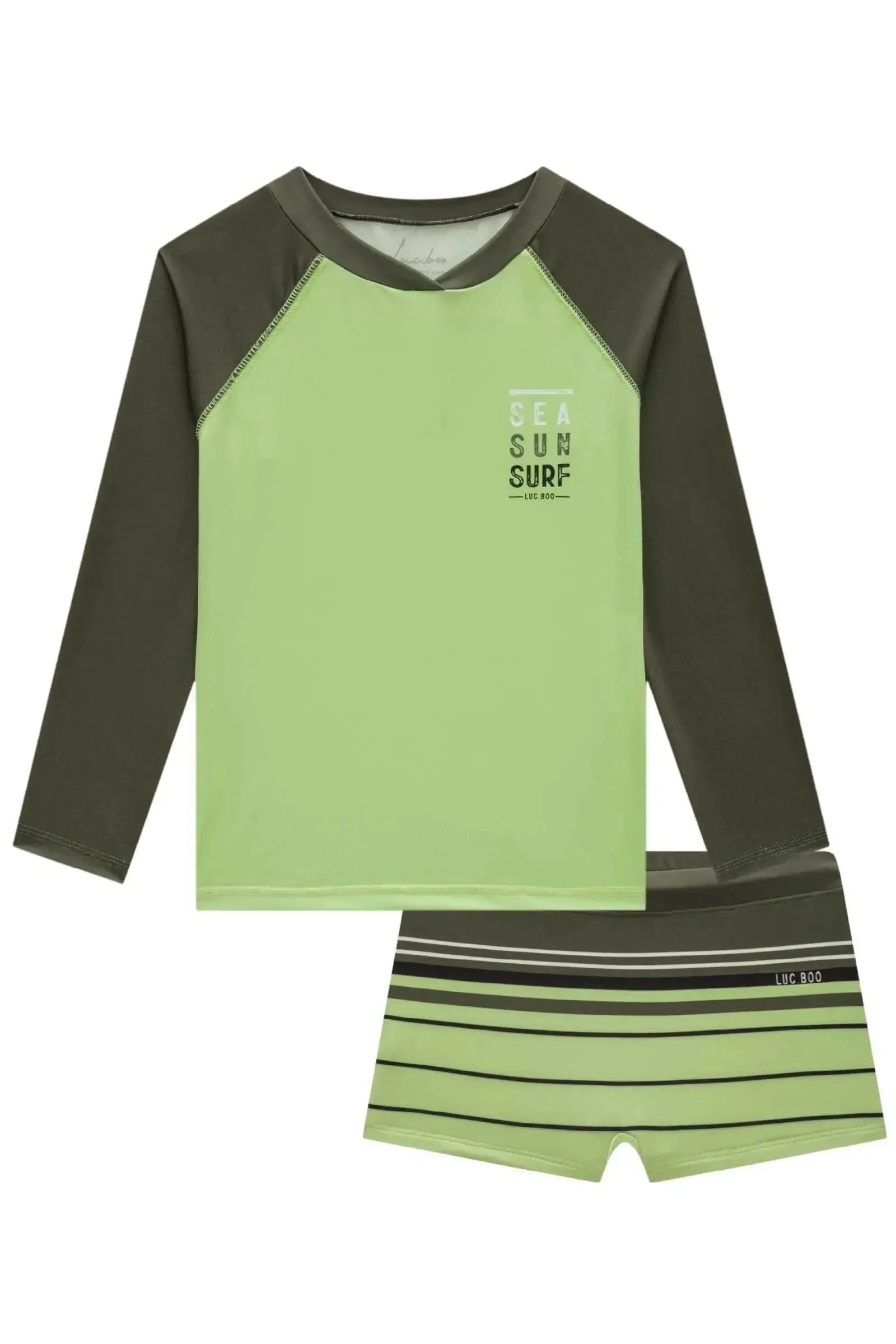 Conjunto de Camiseta e Sunga em Malha UV Dry com Proteção UV 50+ 85162 LucBoo Infantil Menino