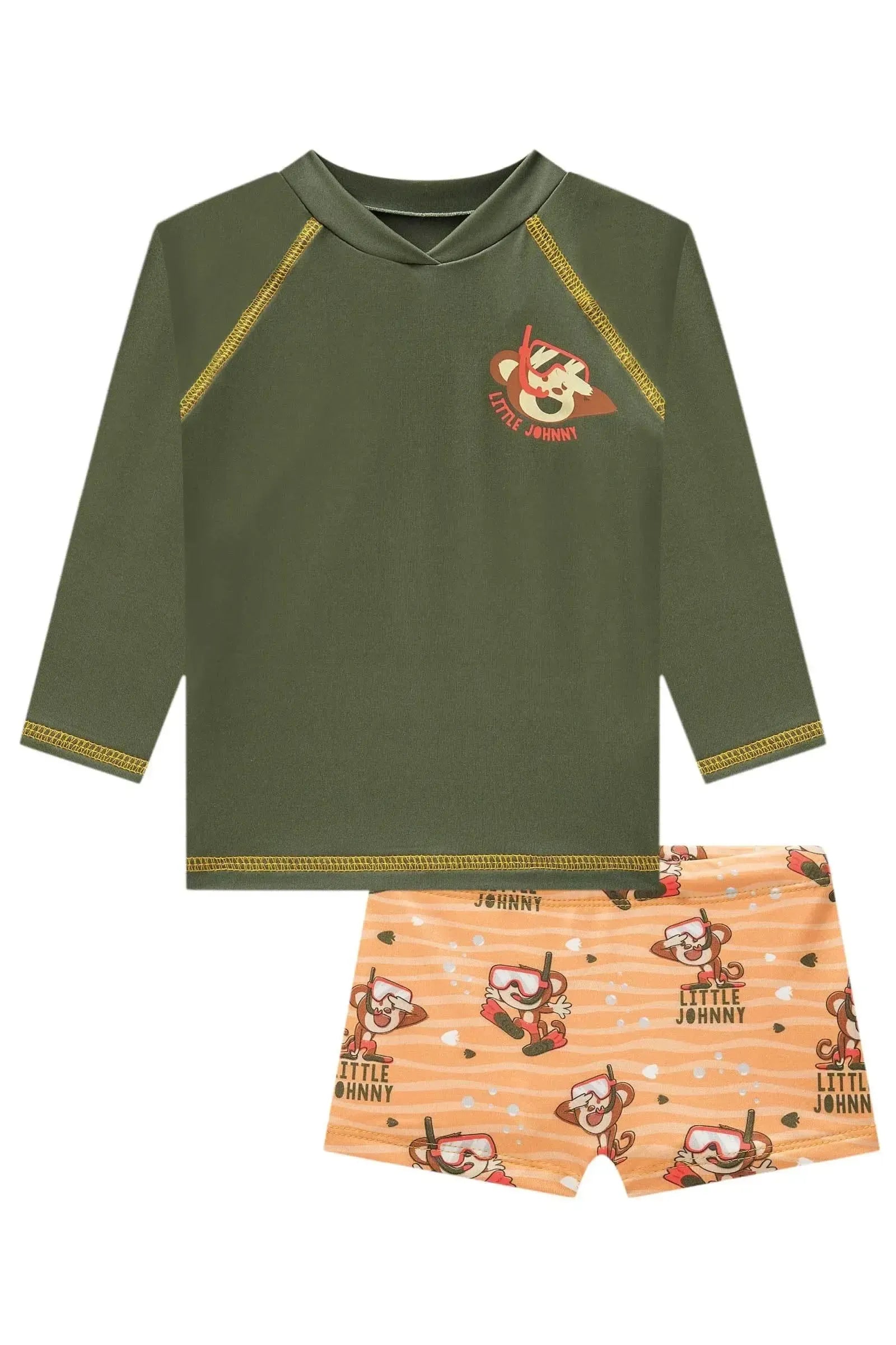 Conjunto de Camiseta e Sunga em Malha Uv Dry com Proteção UV 50+ 85397 Johnny Fox Bebê Menino
