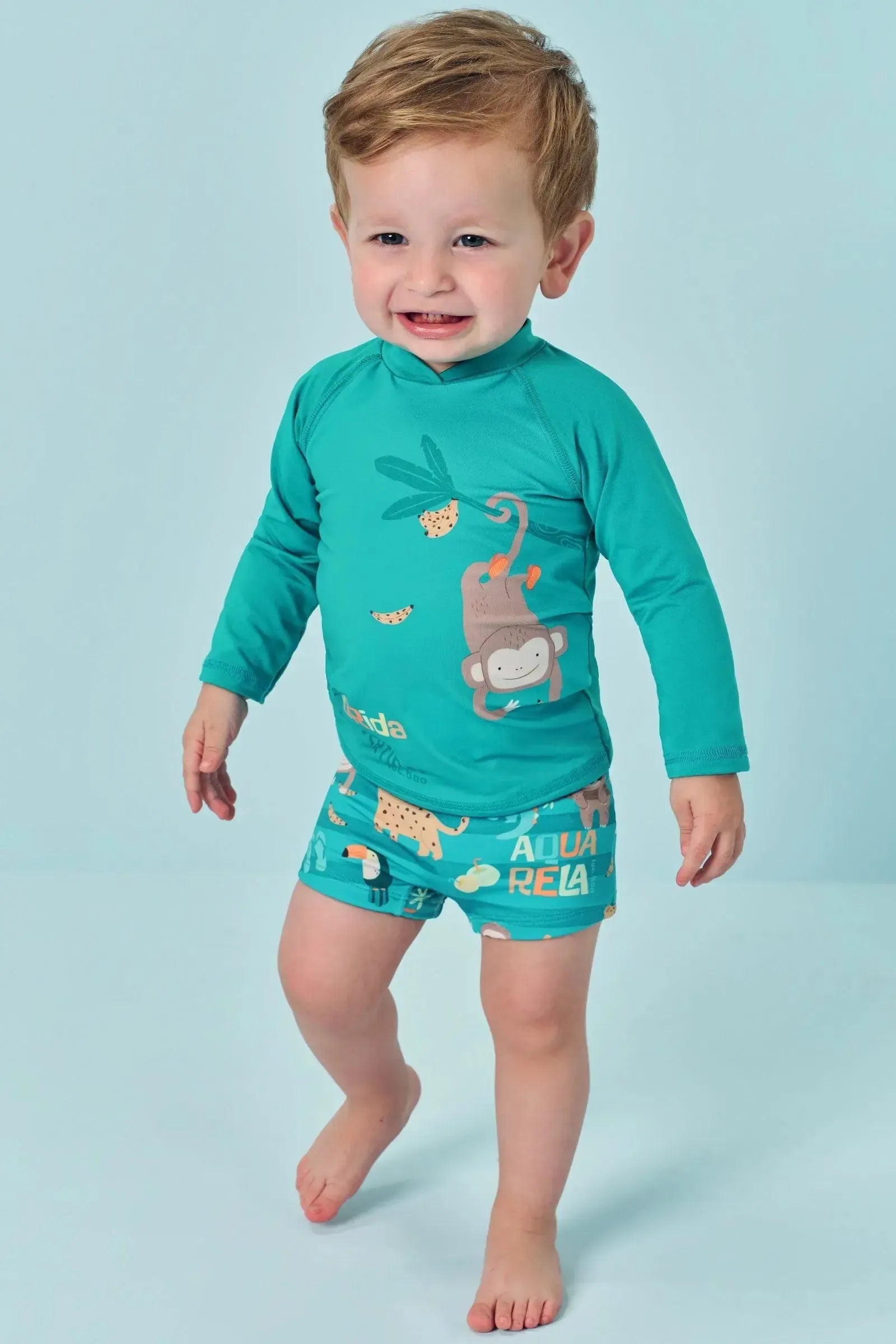 Conjunto de Camiseta e Sunga em Malha UV Dry com Proteção UV 50+ 85503 LucBoo Bebê Menino