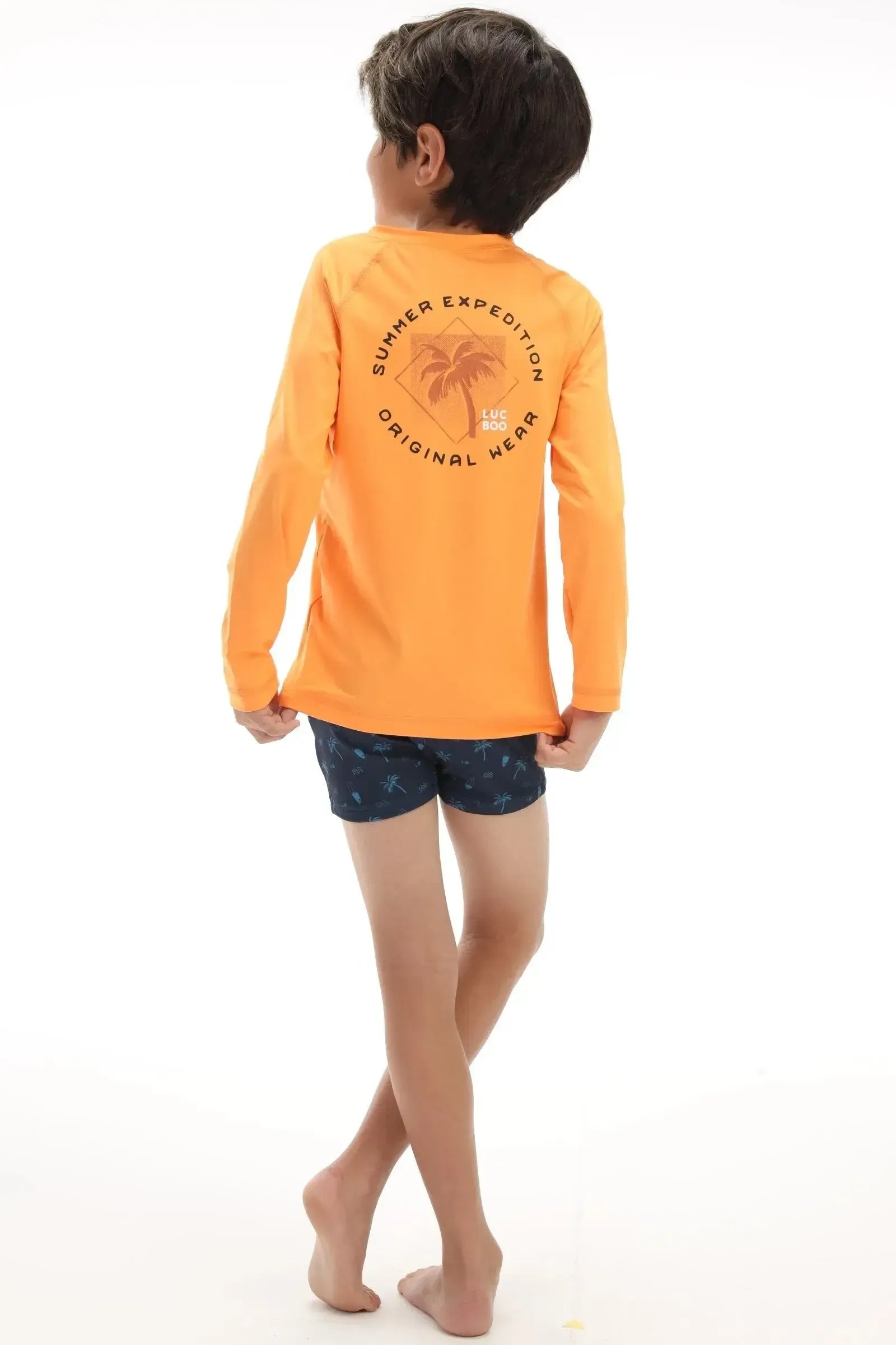 Conjunto de Camiseta e Sunga em Malha UV Dry com Proteção Uv 50+ 92473 LucBoo Infantil Menino