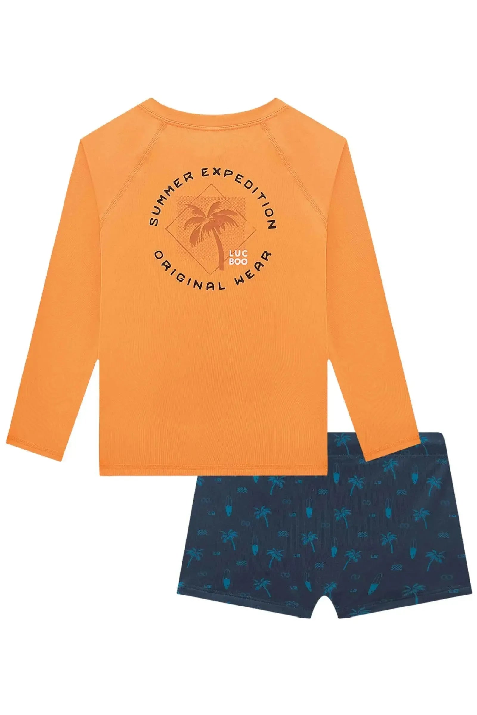 Conjunto de Camiseta e Sunga em Malha UV Dry com Proteção Uv 50+ 92473 LucBoo Infantil Menino