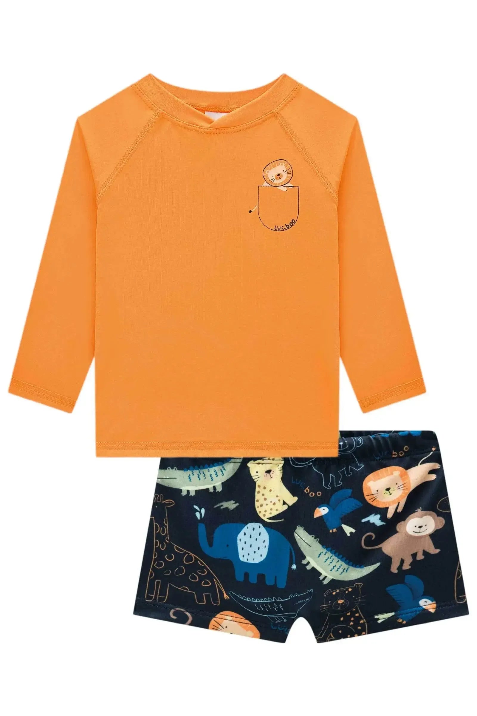 Conjunto de Camiseta e Sunga em Malha UV Dry com Proteção UV 50+ 92882 LucBoo Bebê Menino