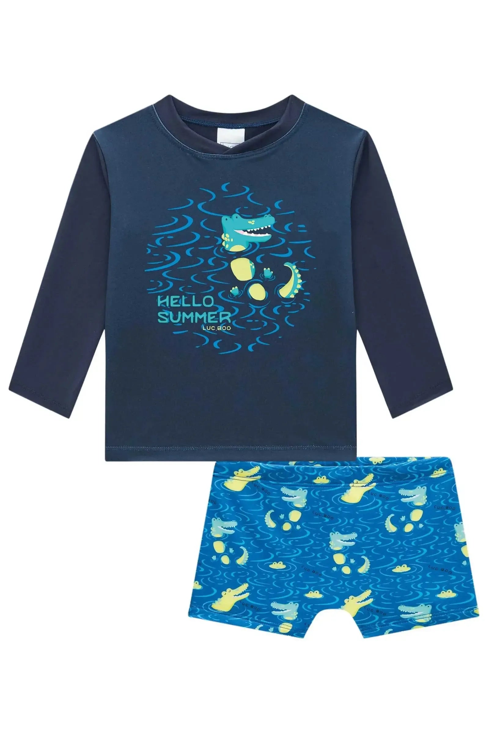 Conjunto de Camiseta e Sunga em Malha UV Dry com Proteção UV 50+ 92883 LucBoo Bebê Menino