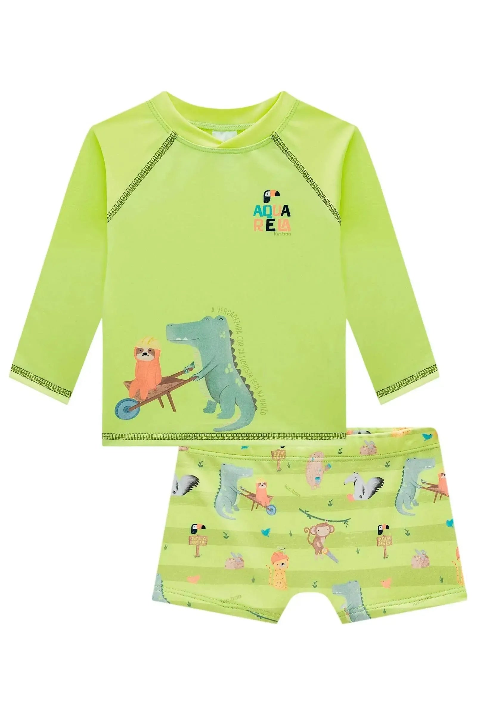Conjunto de Camiseta e Sunga em Malha UV Dry com Proteção UV 50+ 99274 LucBoo Bebê Menino