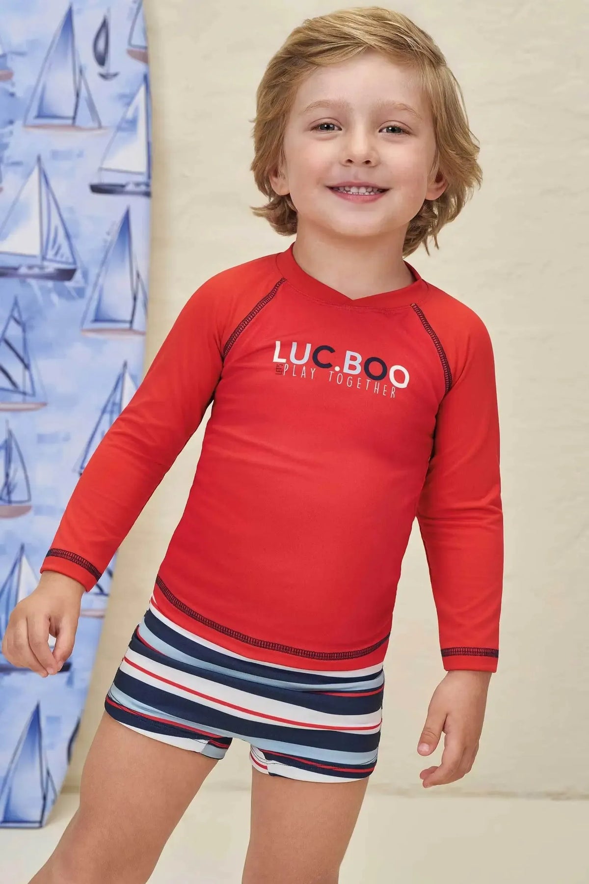 Conjunto de Camiseta e Sunga em Malha UV Dry com Proteção UV 50+ 99275 LucBoo Infantil Menino