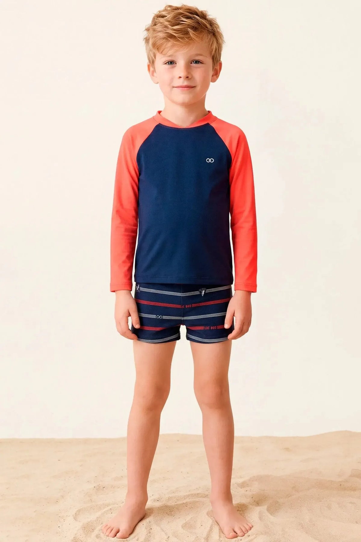 Conjunto de Camiseta e Sunga em Malha UV Dry com Proteção UV50+ 24702 LucBoo Infantil Menino