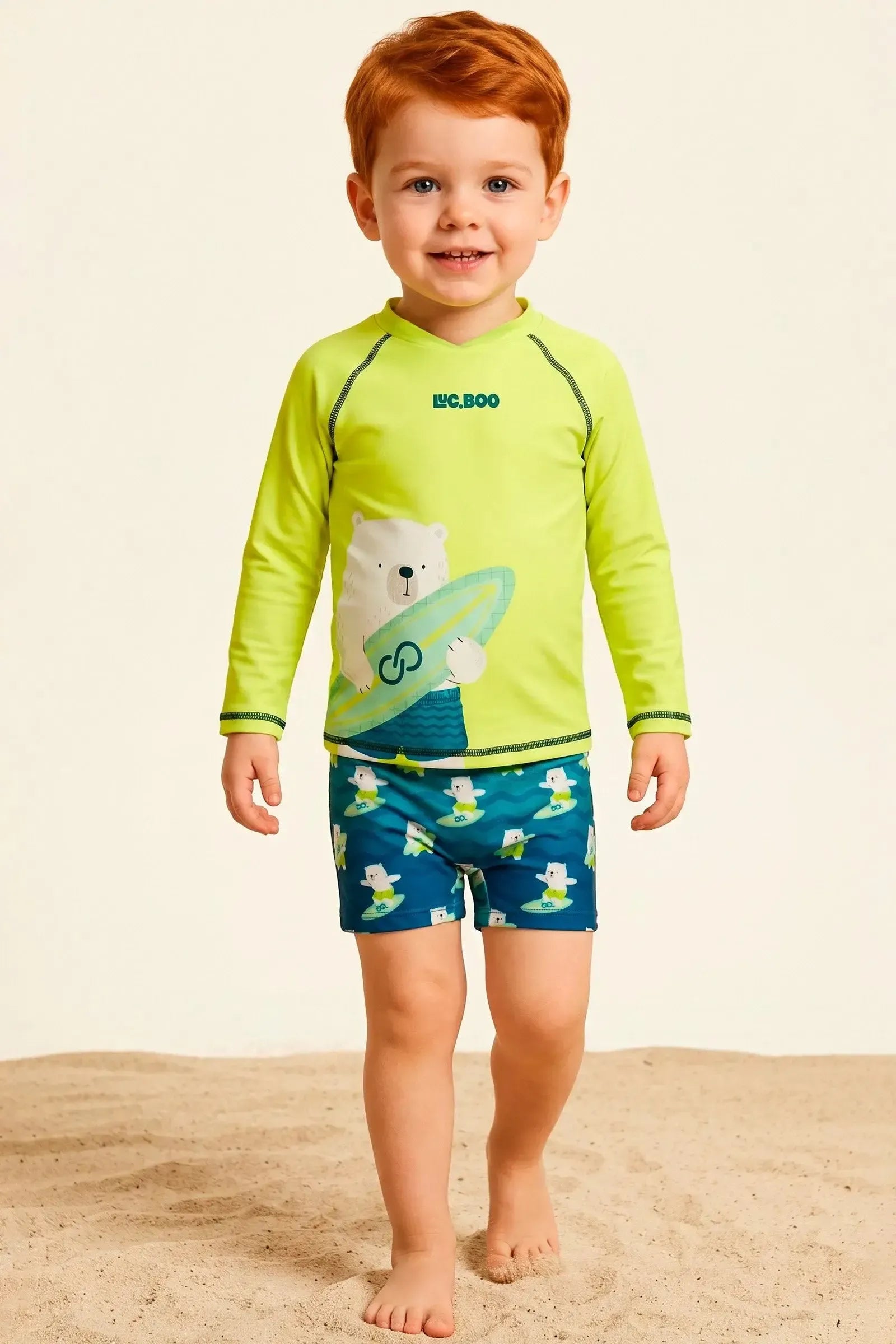 Conjunto de Camiseta e Sunga em Malha UV Dry com Proteção UV50+ 24760 LucBoo Infantil Menino