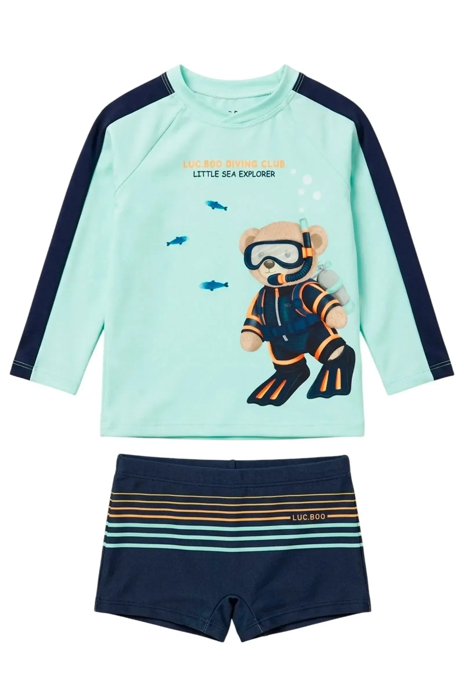 Conjunto de Camiseta e Sunga em Malha UV Dry com Proteção UV50+ 24765 LucBoo Infantil Menino