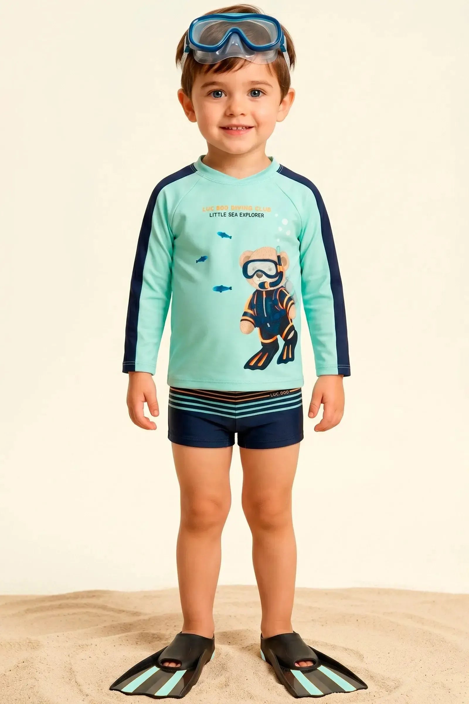 Conjunto de Camiseta e Sunga em Malha UV Dry com Proteção UV50+ 24765 LucBoo Infantil Menino